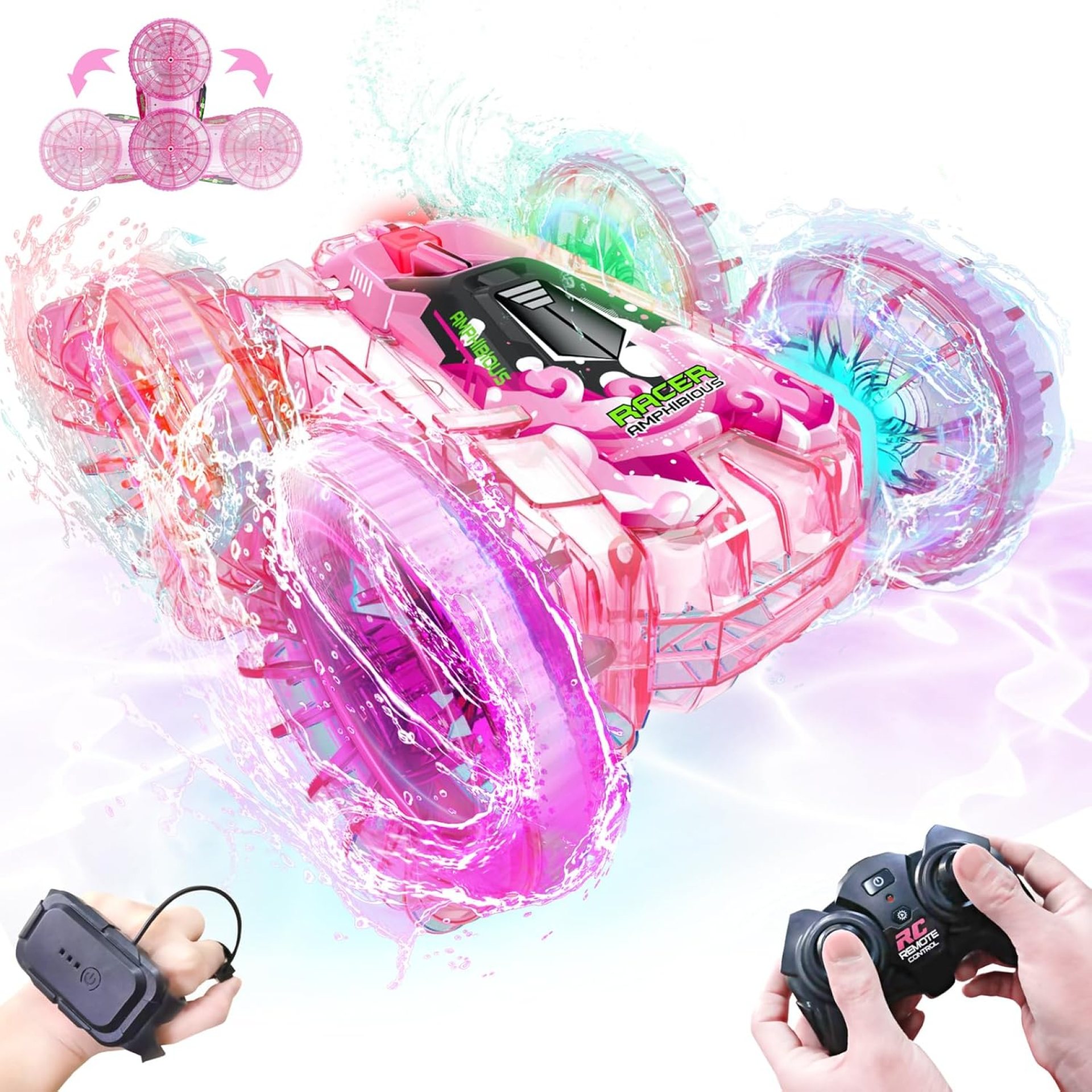 Amphibious Remote Control Car, 4WD Waterproof RC Cars Remote Control Boat Pool Toys for Girls 8-10, Gesture Sensing RC Stunt Car Lake Water Toy for Kids Ages 3 4 5 6 7 8-12 Birthday Gifts, Pink Amphibious Remote Control Car, 4WD Waterproof RC Cars Remote Control Boat Pool Toys for Girls 8-10, Gesture Sensing RC Stunt Car Lake Water Toy for Kids Ages 3 4 5 6 7 8-12 Birthday Gifts, Pink