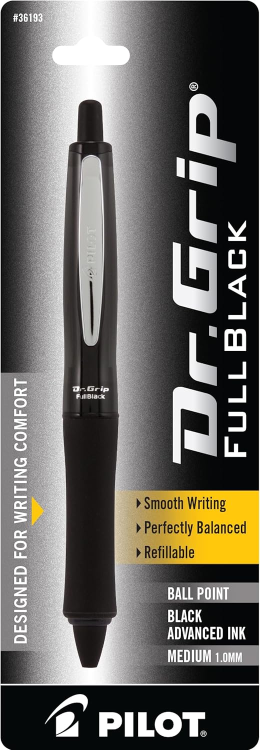 PILOT Dr. Grip FullBlack Refillable & Retractable Ballpoint Pen, Medium Point, Black Ink, Single Pen (36193) PILOT Dr. Grip FullBlack Refillable & Retractable Ballpoint Pen, Medium Point, Black Ink, Single Pen (36193)