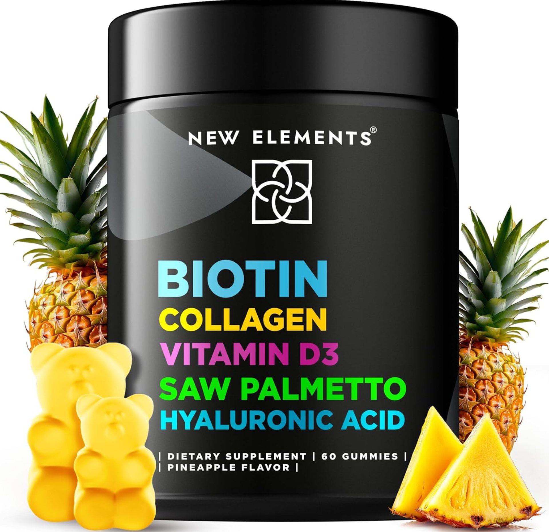 Biotin Gummies with Collagen Vitamin D3 Saw Palmetto & Hyaluronic Acid for Hair Skin and Nails, Hair Growth Supplement for Men & Women | Non-GMO | Gluten-Free | Natural Pineapple Flavor Biotin Gummies with Collagen Vitamin D3 Saw Palmetto & Hyaluronic Acid for Hair Skin and Nails, Hair Growth Supplement for Men & Women | Non-GMO | Gluten-Free | Natural Pineapple Flavor
