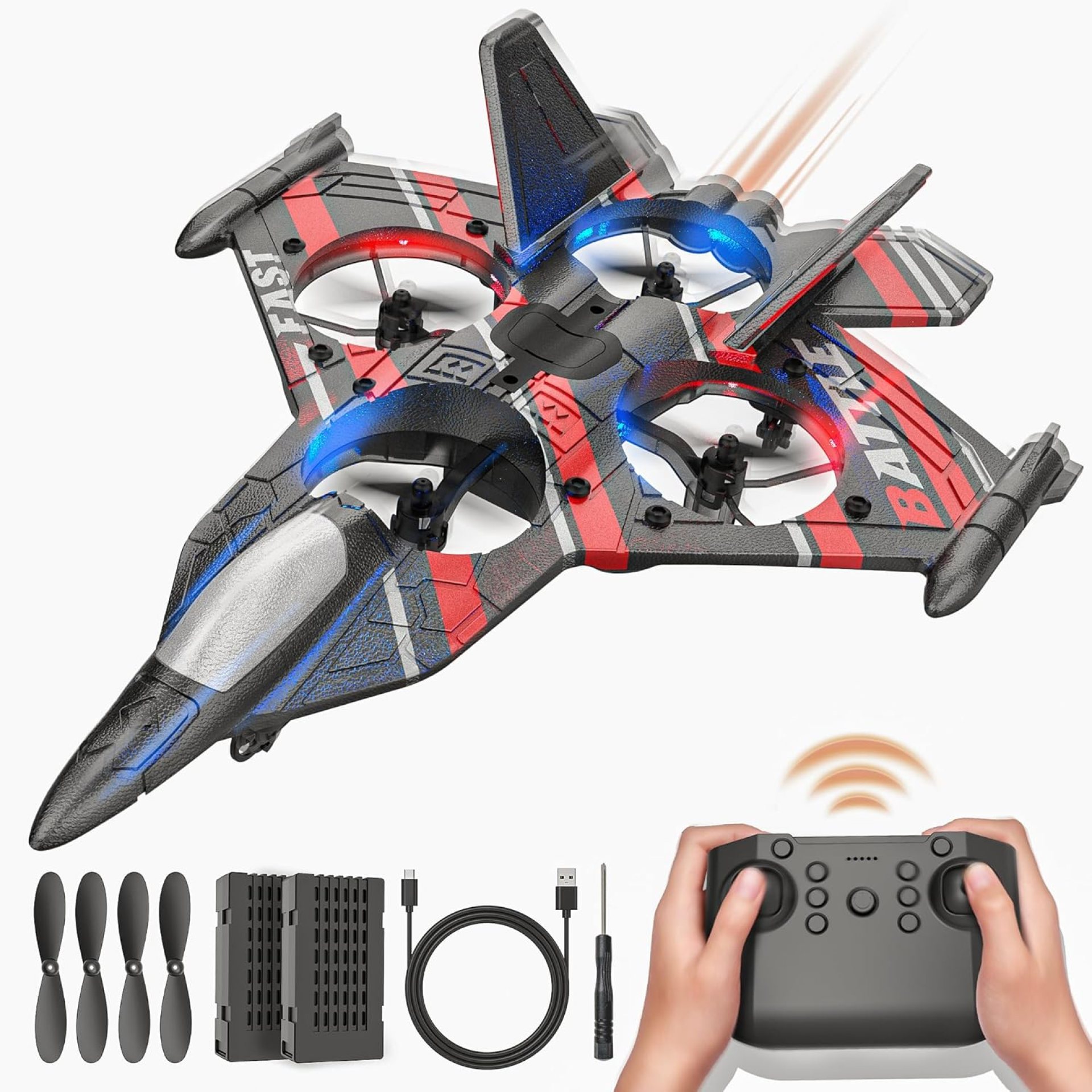 BEZGAR Drones for Kids | 2.4GHZ RC Plane, Remote Control Airplane, RC Helicopter, 360° Flip Fighter Jet Toy, Toys for ages 8-13 with Colorful LED Navigation Lights Red BEZGAR Drones for Kids | 2.4GHZ RC Plane, Remote Control Airplane, RC Helicopter, 360° Flip Fighter Jet Toy, Toys for ages 8-13 with Colorful LED Navigation Lights Red