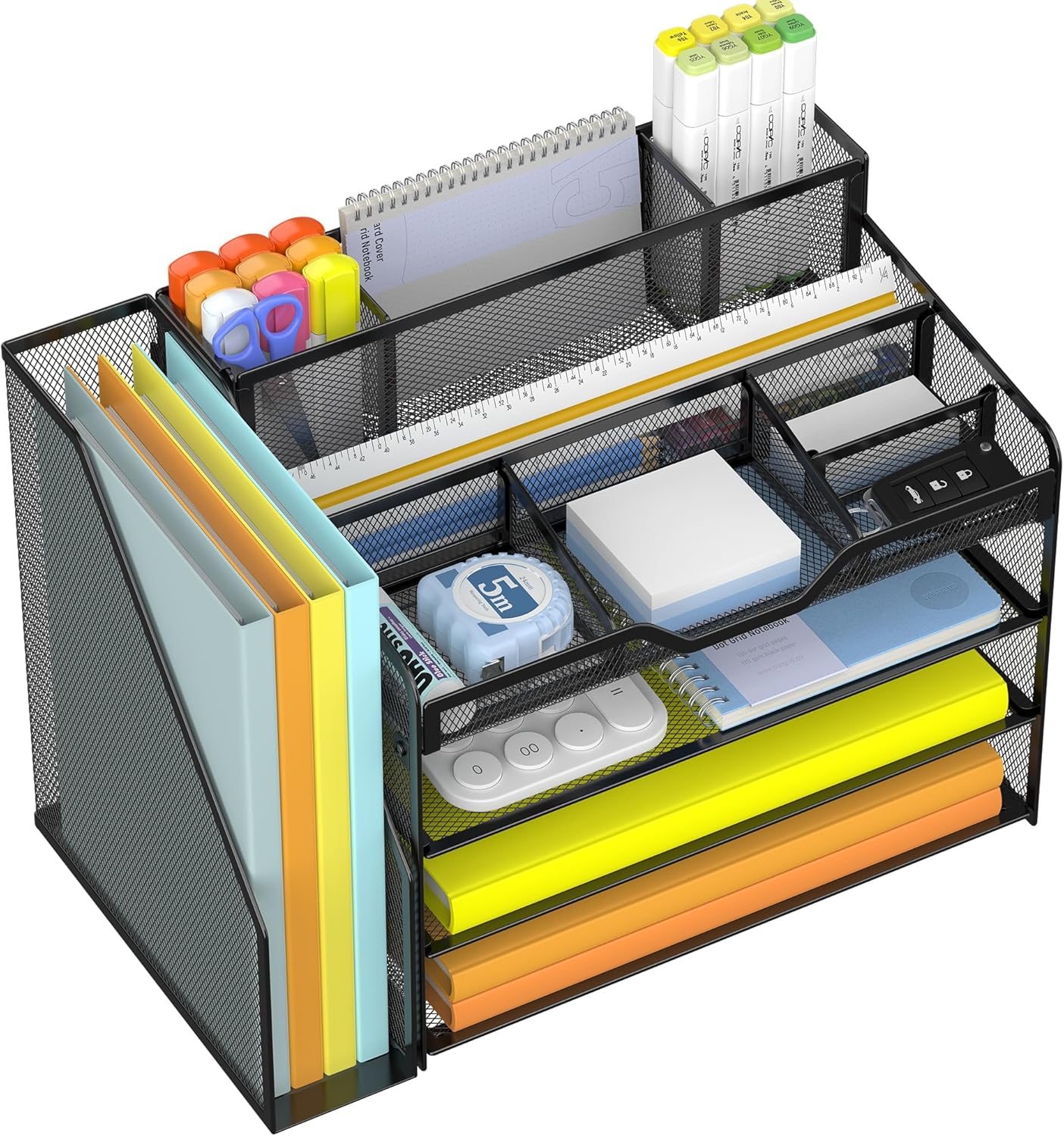 Docnest 4 Tier Paper Letter Tray with File Holder, Desk Organizer Tray with 3 Pen Holder, Mesh Desktop Organizer with 5 Adjustable Compartments for Office Supplies- Black Docnest 4 Tier Paper Letter Tray with File Holder, Desk Organizer Tray with 3 Pen Holder, Mesh Desktop Organizer with 5 Adjustable Compartments for Office Supplies- Black