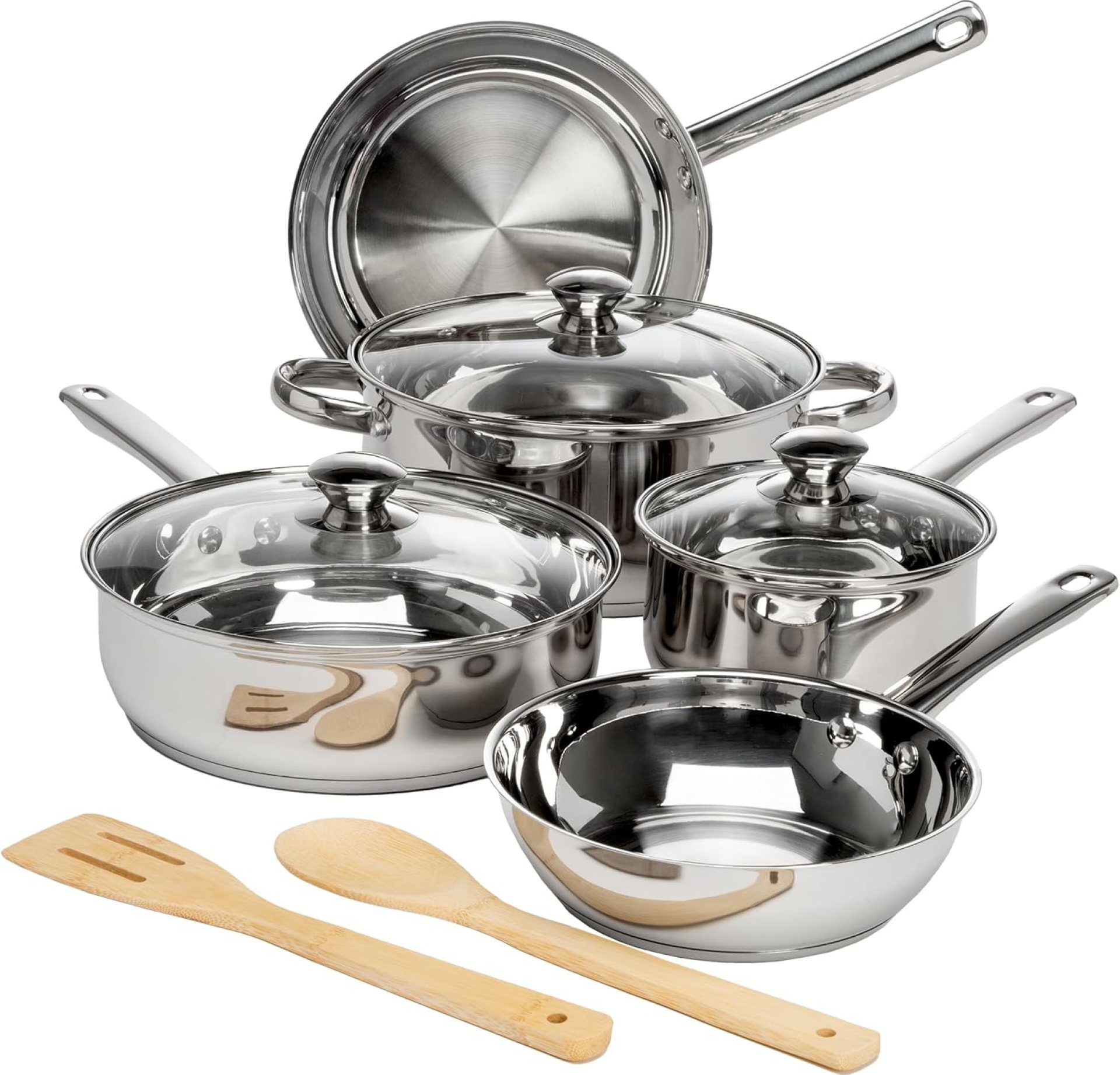 Ecolution Classic Stainless Steel Pots and Pans Set, Professional Quality, Encapsulated Base, Comfort Grip Riveted Handles, All Cooktop Safe, Oven Safe, Dishwasher Safe, 10-Piece Ecolution Classic Stainless Steel Pots and Pans Set, Professional Quality, Encapsulated Base, Comfort Grip Riveted Handles, All Cooktop Safe, Oven Safe, Dishwasher Safe, 10-Piece