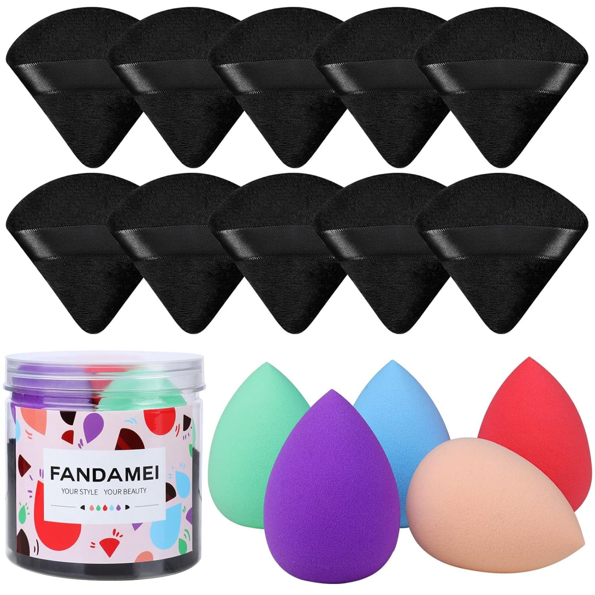 FANDAMEI Makeup Sponges For Foundation, Triangle Powder Puff, 5 PCS Makeup Sponge, 10 PCS Powder Puffs, for Loose Powder Mineral Powder FANDAMEI Makeup Sponges For Foundation, Triangle Powder Puff, 5 PCS Makeup Sponge, 10 PCS Powder Puffs, for Loose Powder Mineral Powder