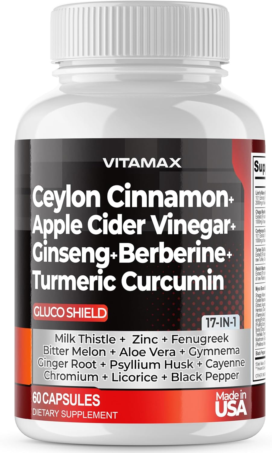 Ceylon Cinnamon, Apple Cider Vinegar, Turmeric – Gluco Health Support – Panax Ginseng, Berberine, Bitter Melon Milk Thistle Fenugreek – Non GMO – Made in USA – 60ct Ceylon Cinnamon, Apple Cider Vinegar, Turmeric – Gluco Health Support – Panax Ginseng, Berberine, Bitter Melon Milk Thistle Fenugreek – Non GMO – Made in USA – 60ct
