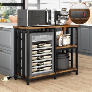 Mini Fridge Stand with Power Outlet, Mini Fridge Stand, Microwave Oven Stand Table, Bar Cabinet, Aquarium Stands, 4-Tier Kitchen Baker’s Rack for Spices, Pots and Pans.