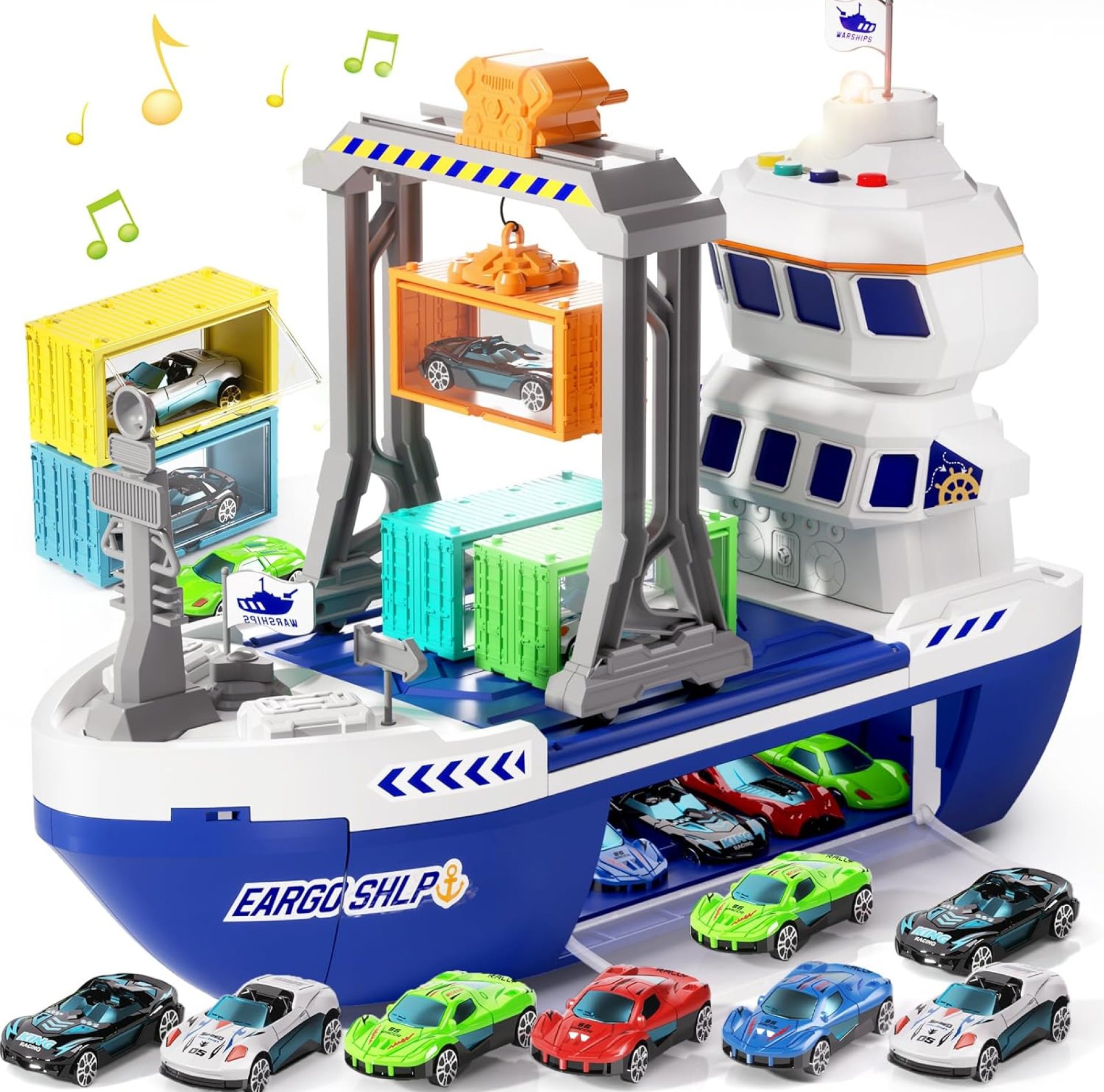 Toy Boat & Gantry Crane for Kids, Cruise Ship with 18 Mini Race Cars and 6 Containers, Cargo Ship Toy with Sounds and Lights, Boats Age 3 4 5 6 7 8 for Boys Girls Birthday Present Toy Boat & Gantry Crane for Kids, Cruise Ship with 18 Mini Race Cars and 6 Containers, Cargo Ship Toy with Sounds and Lights, Boats Age 3 4 5 6 7 8 for Boys Girls Birthday Present