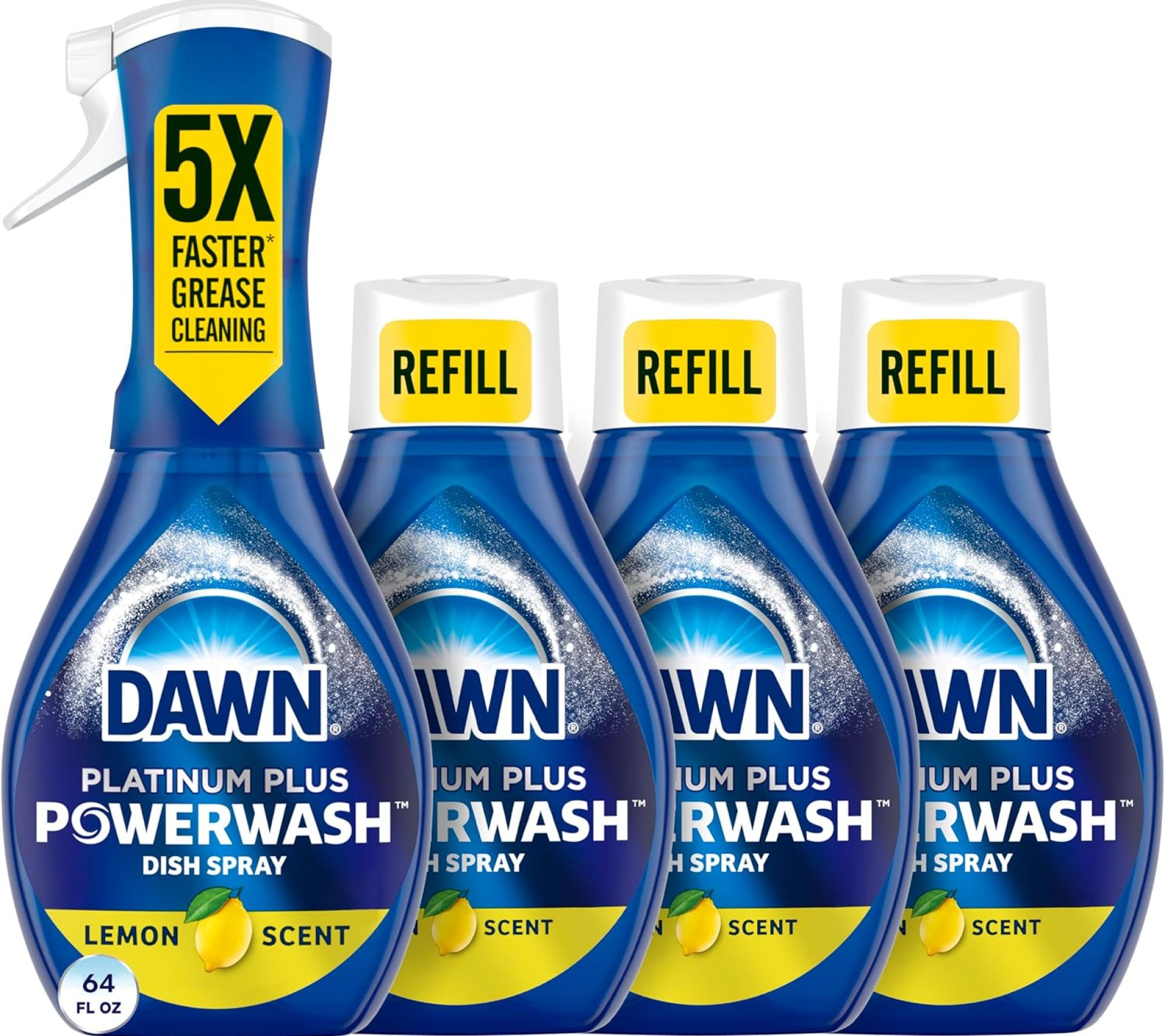 Dawn Powerwash Spray, Dish Soap, Dishwashing Liquid, Cleaning Supplies, Lemon, 1 Starter Kit + 3 Refills, 4 units of 16oz (64oz) Dawn Powerwash Spray, Dish Soap, Dishwashing Liquid, Cleaning Supplies, Lemon, 1 Starter Kit + 3 Refills, 4 units of 16oz (64oz)