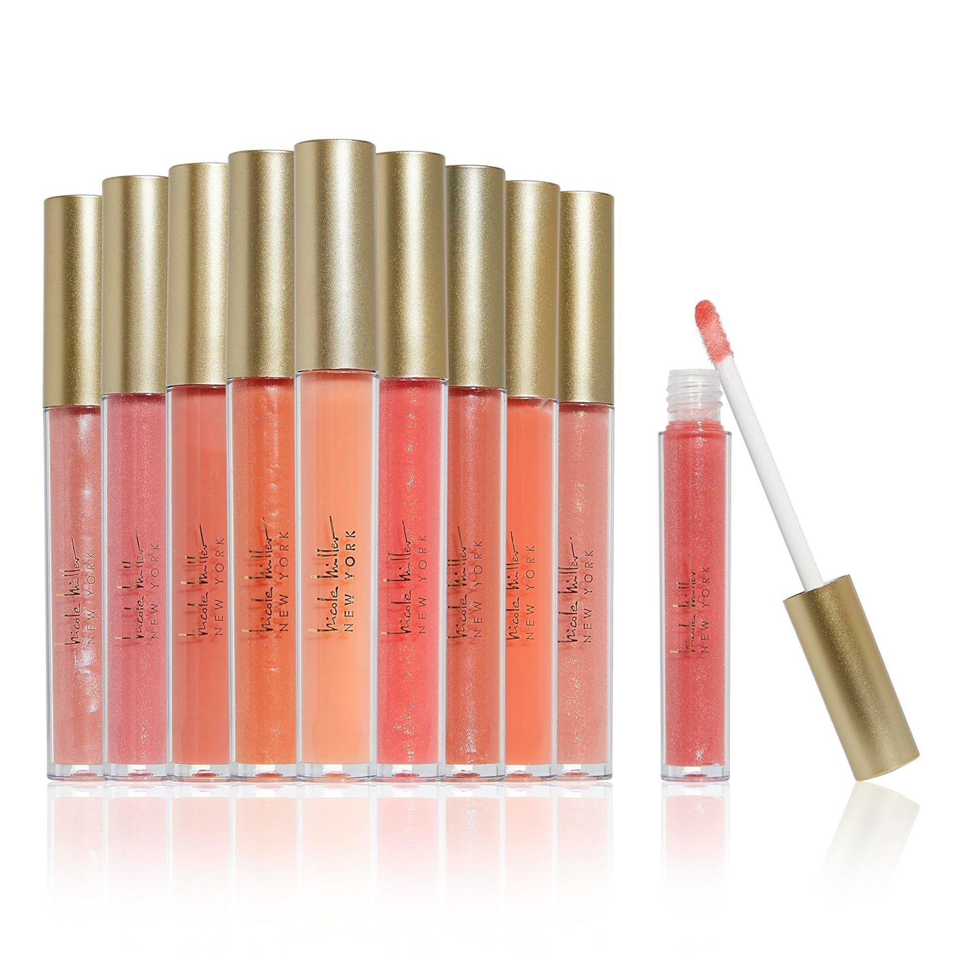 Nicole Miller Lip Gloss Collection Shimmery Glosses for Women and Girls Long Lasting Color Set with Rich Varied Colors, Peach, 10 Count (Pack of 1) Nicole Miller Lip Gloss Collection Shimmery Glosses for Women and Girls Long Lasting Color Set with Rich Varied Colors, Peach, 10 Count (Pack of 1)