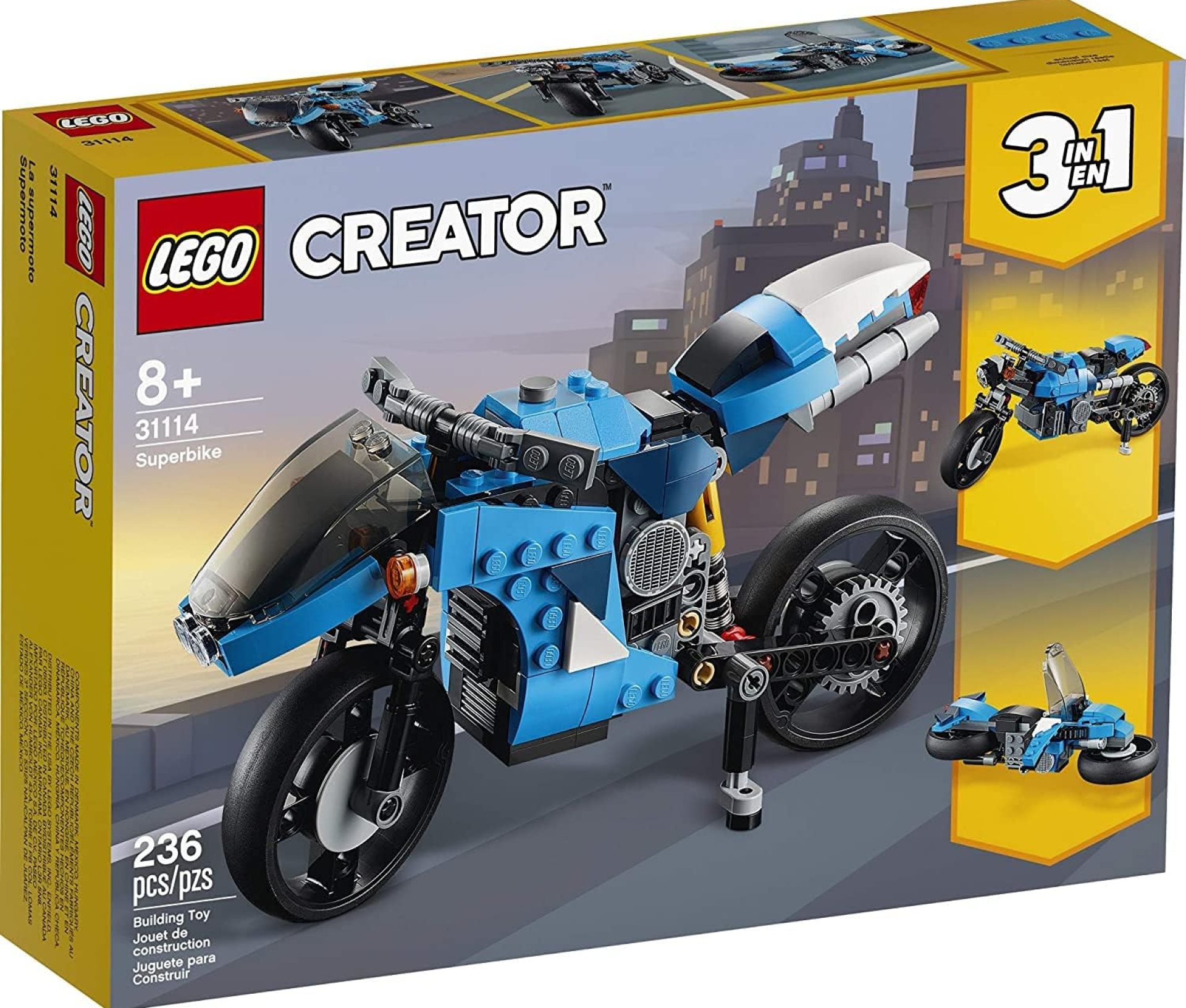 LEGO Creator 3in1 Superbike 31114 Toy Motorcycle Building Kit; Makes a Great Gift for Kids Who Love Motorbikes and Creative Building, New 2021 (236 Pieces) LEGO Creator 3in1 Superbike 31114 Toy Motorcycle Building Kit; Makes a Great Gift for Kids Who Love Motorbikes and Creative Building, New 2021 (236 Pieces)