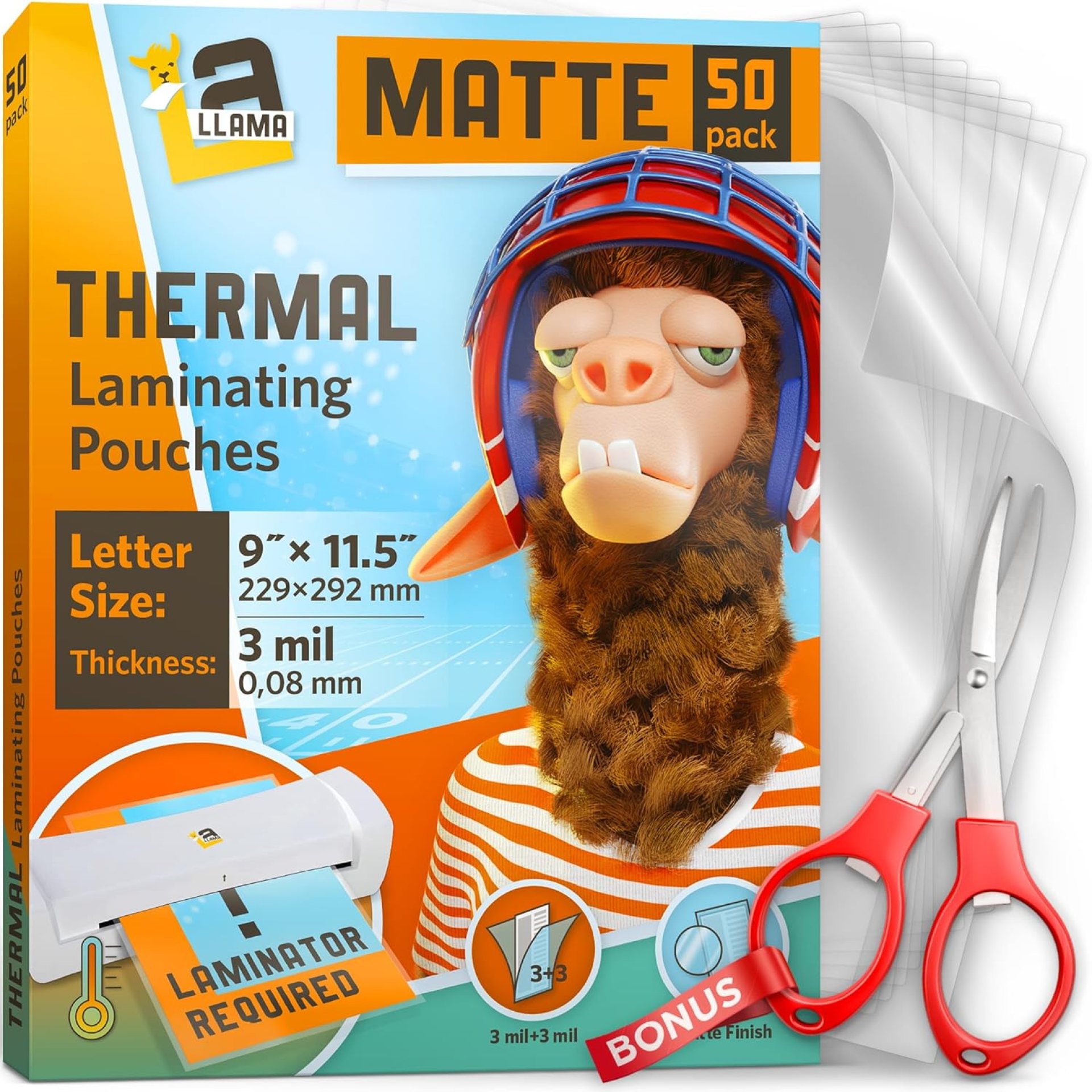 Matte Thermal Laminating Pouches, 9 x 11.5 Inches, 3 Mil Thick, Matte Finish, 50 Pack, Fitted for Letter Size Laminating Sheets 8.5 x 11 Matte Thermal Laminating Pouches, 9 x 11.5 Inches, 3 Mil Thick, Matte Finish, 50 Pack, Fitted for Letter Size Laminating Sheets 8.5 x 11