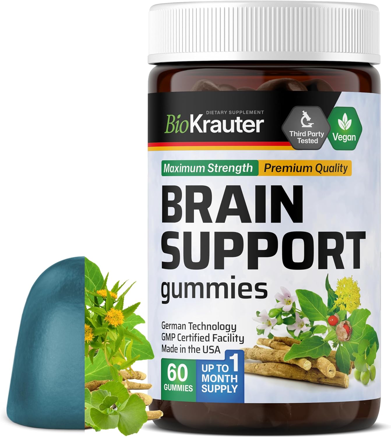 BIO KRAUTER Brain Support Gummies – 60 Vegan Chews – Natural Brain Supplement – Ashwagandha, Ginkgo Biloba, Bacopa, DMAE, and Vitamins for Cognitive Support BIO KRAUTER Brain Support Gummies – 60 Vegan Chews – Natural Brain Supplement – Ashwagandha, Ginkgo Biloba, Bacopa, DMAE, and Vitamins for Cognitive Support