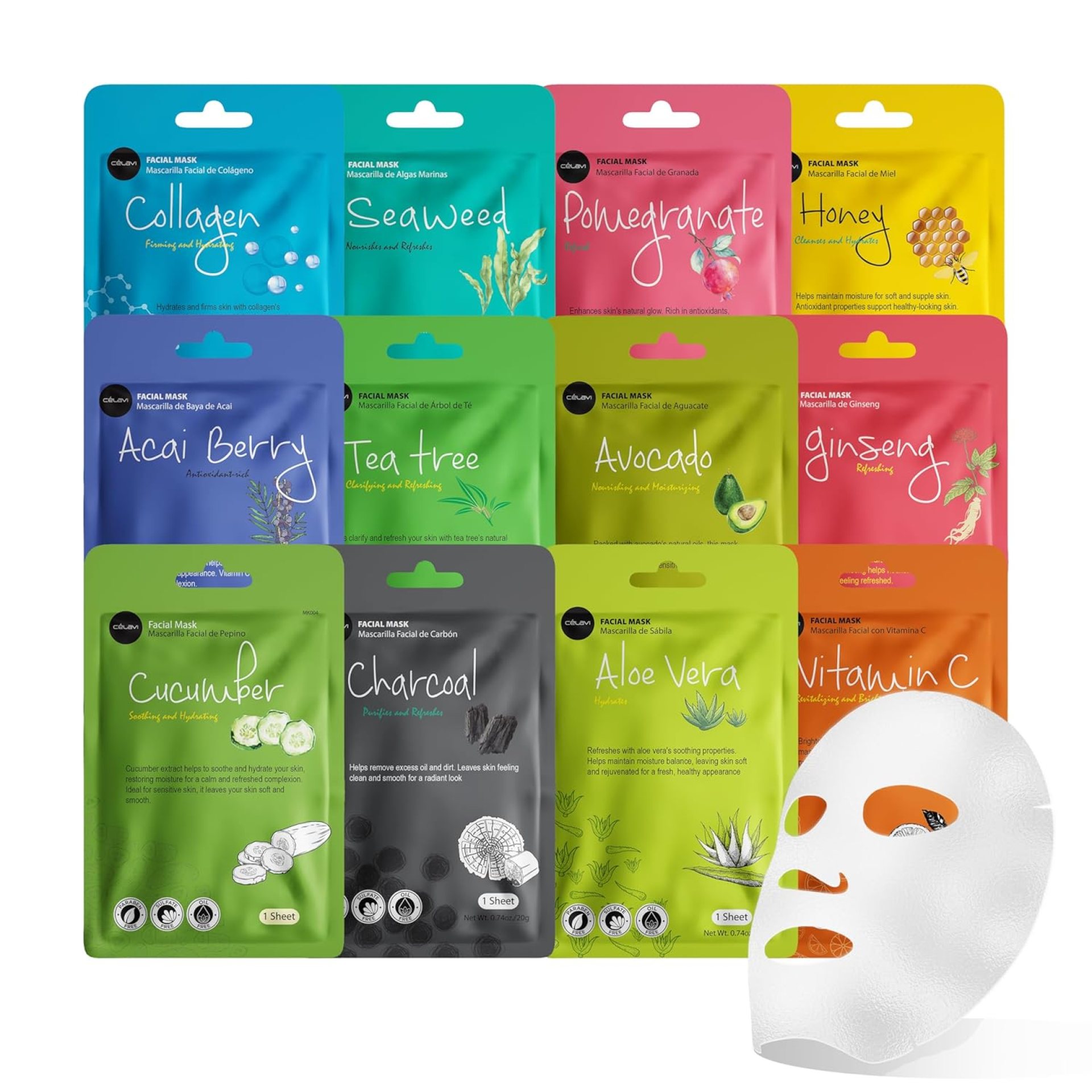 Celavi Essence Facial Sheet Face Mask Variety Set Classic Authentic Korean Moisturizing Skincare (12-Packs) Celavi Essence Facial Sheet Face Mask Variety Set Classic Authentic Korean Moisturizing Skincare (12-Packs)