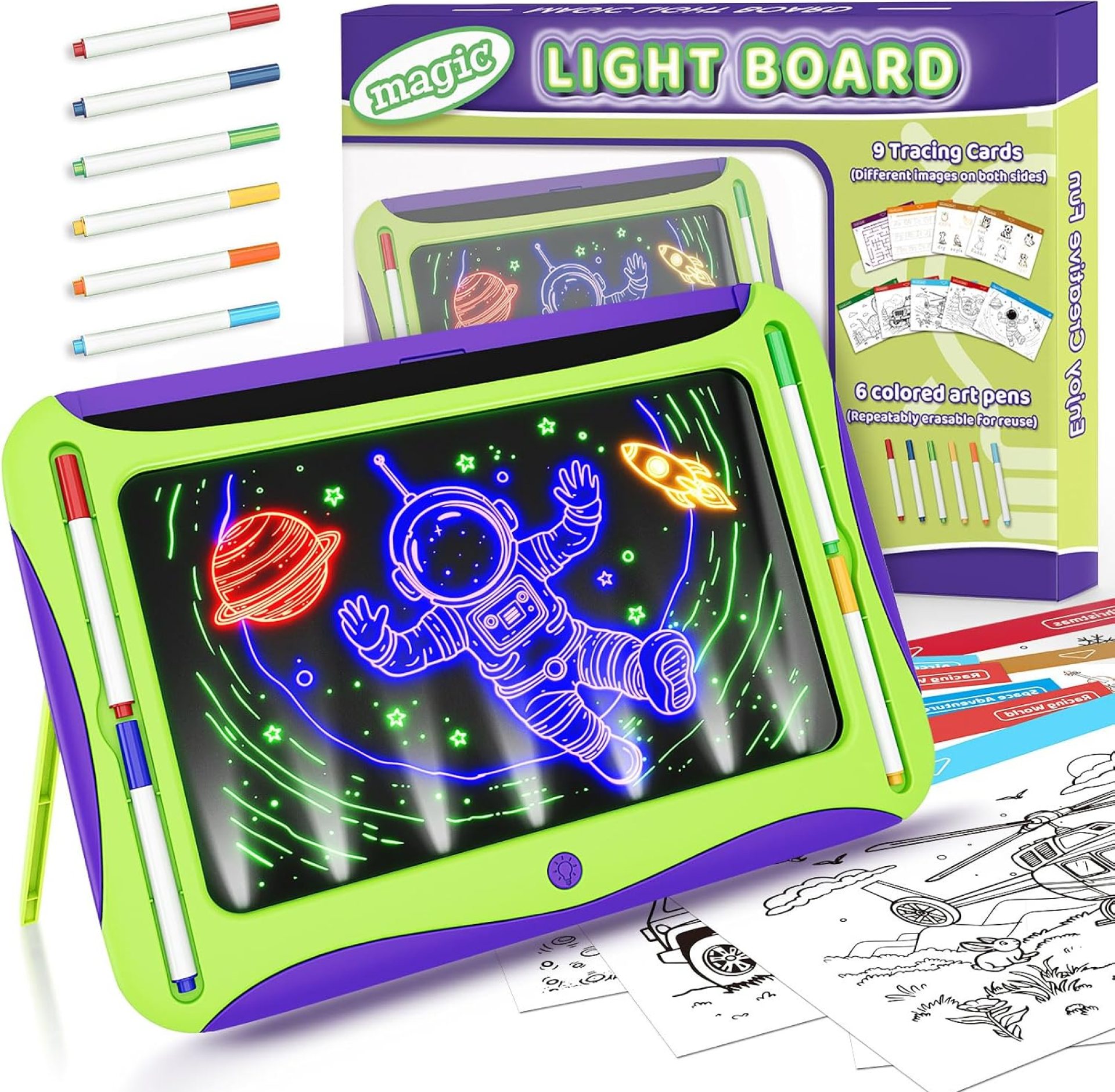 LED Drawing Board for Kids, Magic Toys for Boys Glow in The Dark, Light Up Tracing Pad with 9 Dual-Sided Card, 6 Marker,Doodle Writing Tablet Boy Learning Toy, Art and Craft Kit Easter Birthday Gift LED Drawing Board for Kids, Magic Toys for Boys Glow in The Dark, Light Up Tracing Pad with 9 Dual-Sided Card, 6 Marker,Doodle Writing Tablet Boy Learning Toy, Art and Craft Kit Easter Birthday Gift