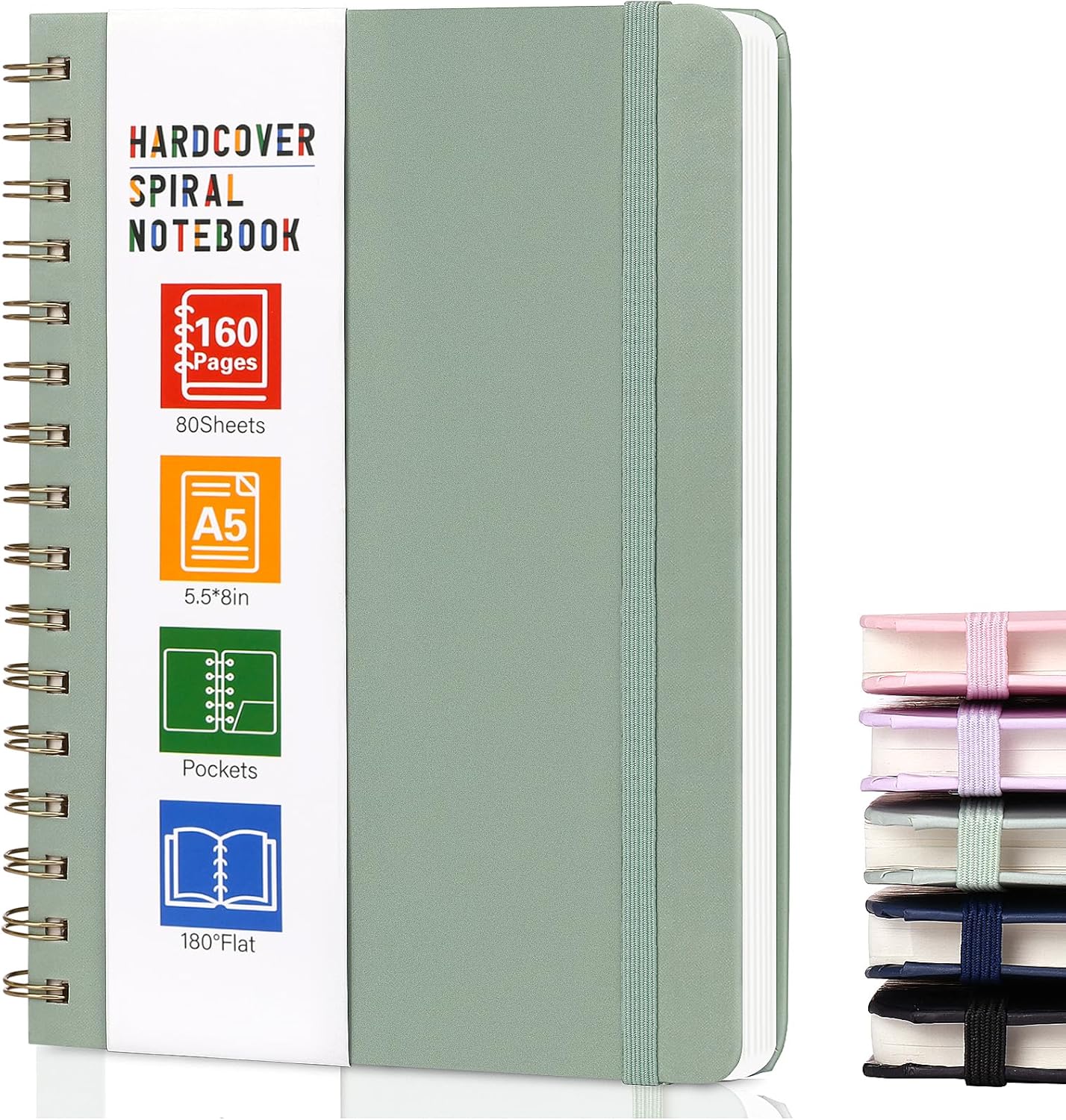 LABUK Spiral Notebook for Women, A5 Spiral Journal Notebooks, 160Pages Lined Hardcover Journaling for Work, 5.5 x 8in Journals for Writing, Light Green LABUK Spiral Notebook for Women, A5 Spiral Journal Notebooks, 160Pages Lined Hardcover Journaling for Work, 5.5 x 8in Journals for Writing, Light Green