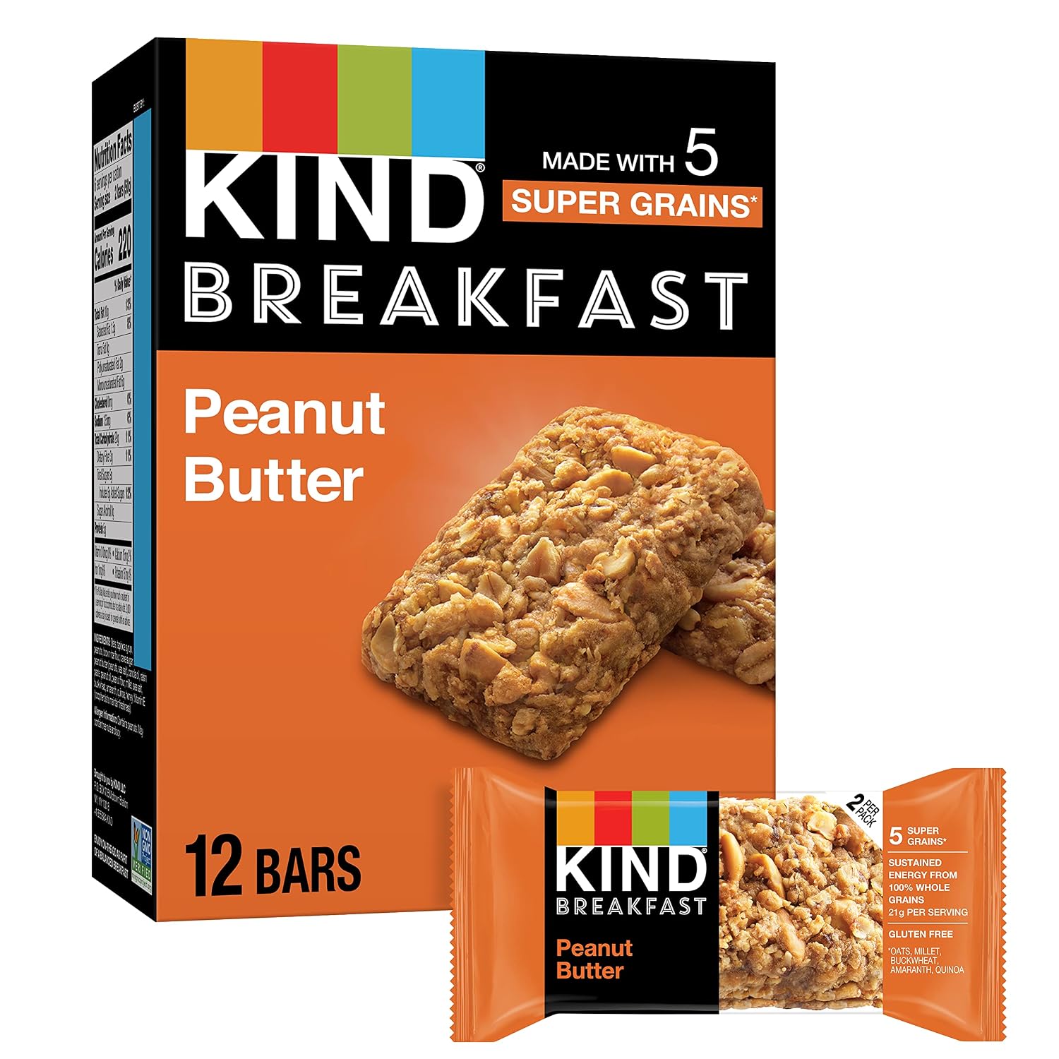 KIND Breakfast Bars, Peanut Butter, Healthy Snacks, Gluten Free, 5g Protein, 6 Count KIND Breakfast Bars, Peanut Butter, Healthy Snacks, Gluten Free, 5g Protein, 6 Count
