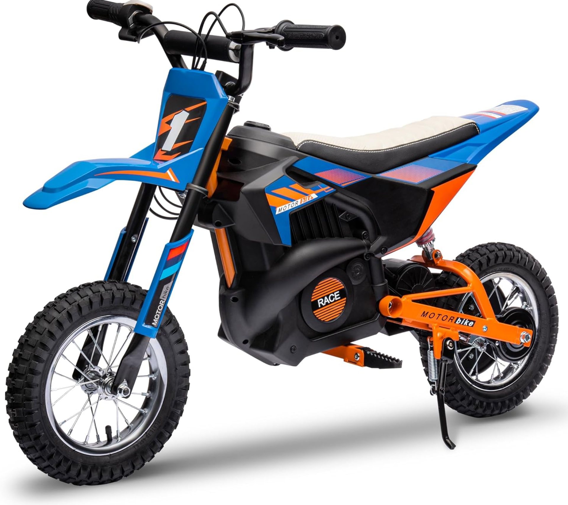 ENYOPRO 24V Electric Dirt Bike for Kids, 250W Kids Electric Motorcycle w/12.6″ Air-Filled Tires, Disc Brake, Spring Suspension, Max 13.7 MPH & 8.9 Miles Long-Range, for Kid Ages 8+ (Blue & Orange) ENYOPRO 24V Electric Dirt Bike for Kids, 250W Kids Electric Motorcycle w/12.6″ Air-Filled Tires, Disc Brake, Spring Suspension, Max 13.7 MPH & 8.9 Miles Long-Range, for Kid Ages 8+ (Blue & Orange)