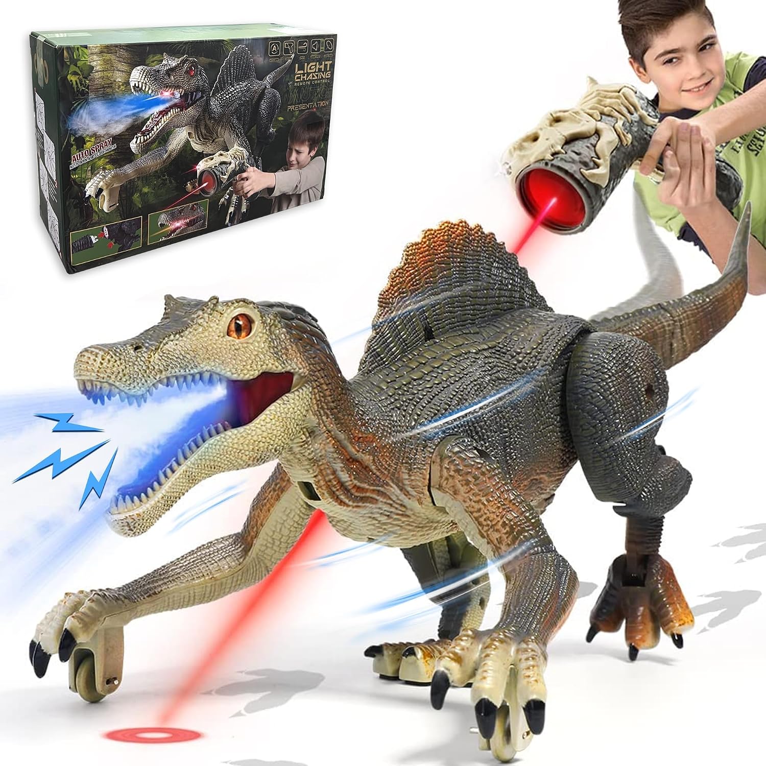 Upgraded Dinosaur Toys for Kids 3-5-7 Years Old, Remote Control Spinosaurus Toys with Indicator Light Chasing&Spray& Roar, Realistic RC Walking Dinosaur Robot Gifts Stocking Stuffers for Kids Boys Upgraded Dinosaur Toys for Kids 3-5-7 Years Old, Remote Control Spinosaurus Toys with Indicator Light Chasing&Spray& Roar, Realistic RC Walking Dinosaur Robot Gifts Stocking Stuffers for Kids Boys
