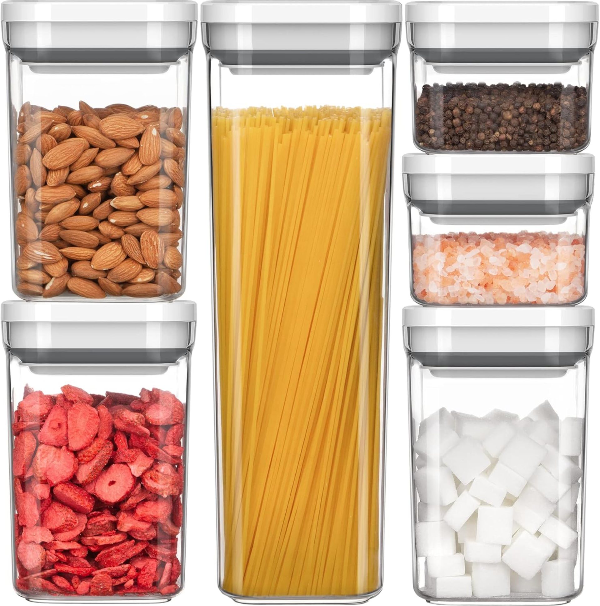 MR.SIGA 6 Piece Airtight Food Storage Container Set, BPA Free Kitchen Pantry Organization Canisters, One-handed Kitchen Storage Containers for Cereal, Spaghetti, Pasta, White MR.SIGA 6 Piece Airtight Food Storage Container Set, BPA Free Kitchen Pantry Organization Canisters, One-handed Kitchen Storage Containers for Cereal, Spaghetti, Pasta, White