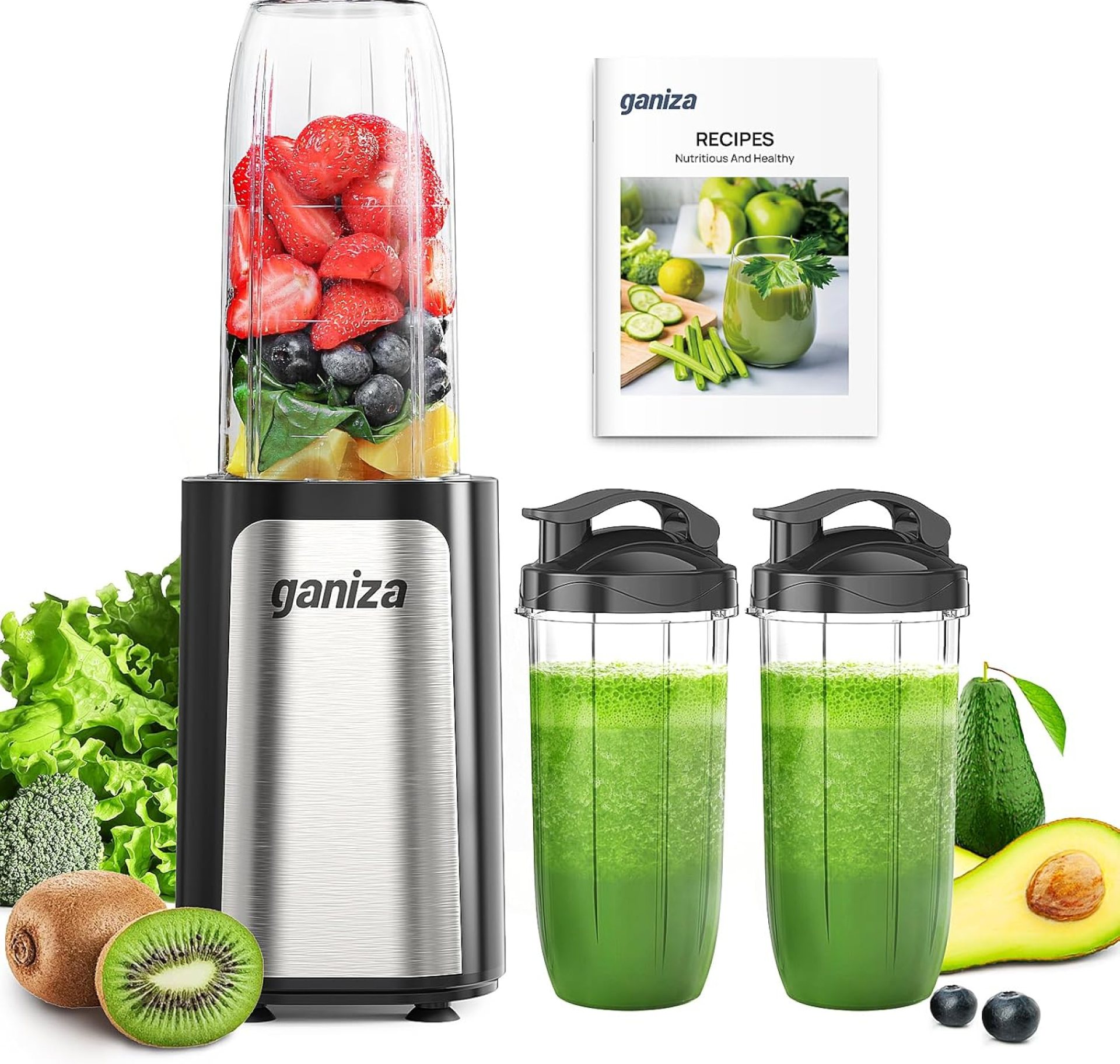 Ganiza Blender for Smoothies, 14Pcs Personal Blender for Shake and Smoothies for Kitchen with 3 Portable Cups (1x24oz & 2X17oz), Single Serve Smoothie Maker, Nutritious Recipe Ganiza Blender for Smoothies, 14Pcs Personal Blender for Shake and Smoothies for Kitchen with 3 Portable Cups (1x24oz & 2X17oz), Single Serve Smoothie Maker, Nutritious Recipe