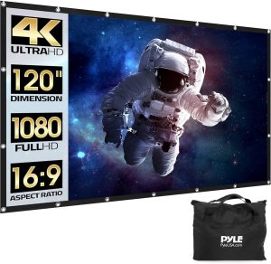 Pyle Foldable Portable Projector Screen – 120″ 16:9 HD 4K Lightweight Indoor Outdoor Anti-Crease Movie Projection Display – for Home Theater, Party, Office, Classroom