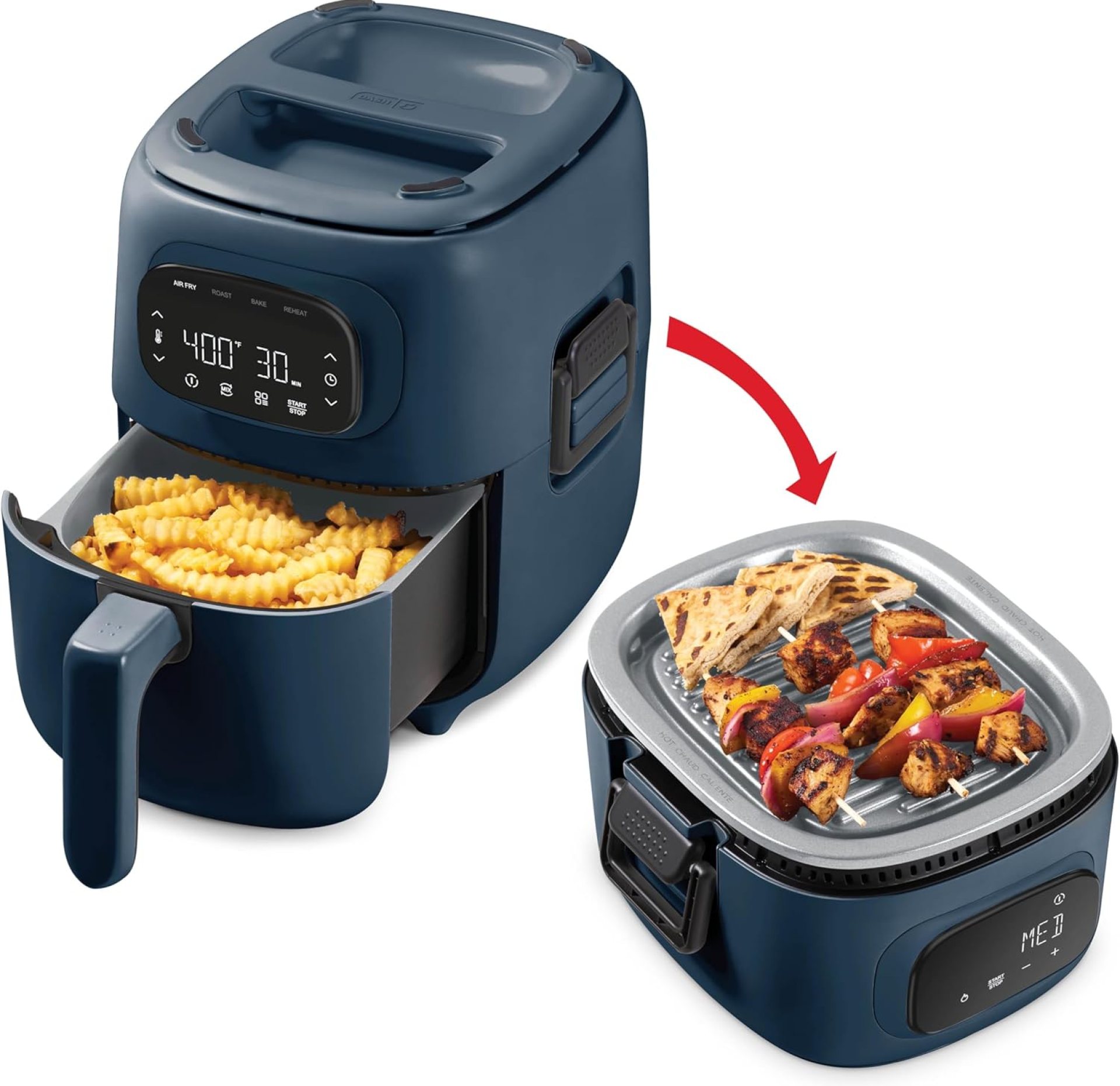 Dash Flip & Fry™ Digital 2-in-1 Grill + Air Fryer with 4 functions, 3 Qt Capacity, Air fryer & Indoor Grill for fries, wings, burgers and more – Navy Dash Flip & Fry™ Digital 2-in-1 Grill + Air Fryer with 4 functions, 3 Qt Capacity, Air fryer & Indoor Grill for fries, wings, burgers and more – Navy