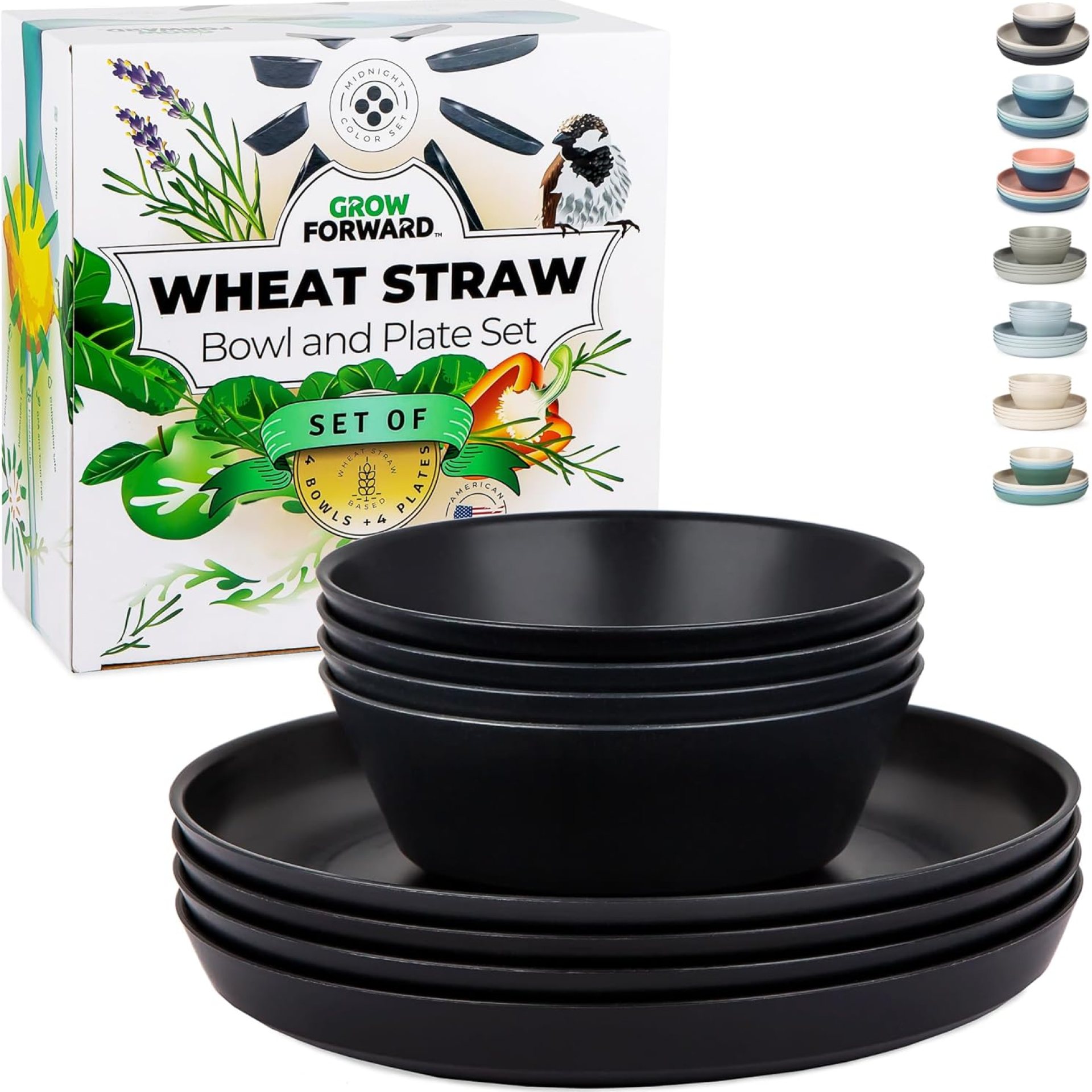Grow Forward Premium Wheat Straw Plates and Bowls Sets – 8-Piece Wheat Straw Dinnerware Sets – Unbreakable & Reusable Microwave Safe Plastic Dinner Plates for Outdoors, RV, Camping Dishes – Midnight Grow Forward Premium Wheat Straw Plates and Bowls Sets – 8-Piece Wheat Straw Dinnerware Sets – Unbreakable & Reusable Microwave Safe Plastic Dinner Plates for Outdoors, RV, Camping Dishes – Midnight