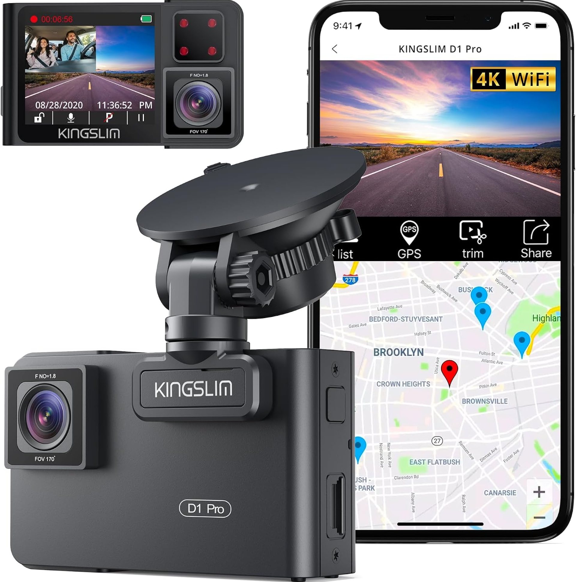 Kingslim D1 pro Dual Dash Cam 4K Record Inside – Front and Inside Dash Camera GPS WiFi for Cars Uber Truck, Dashcam with Infrared Night Vision, G-Sensor, Loop Recording(Upgraded Version) Kingslim D1 pro Dual Dash Cam 4K Record Inside – Front and Inside Dash Camera GPS WiFi for Cars Uber Truck, Dashcam with Infrared Night Vision, G-Sensor, Loop Recording(Upgraded Version)