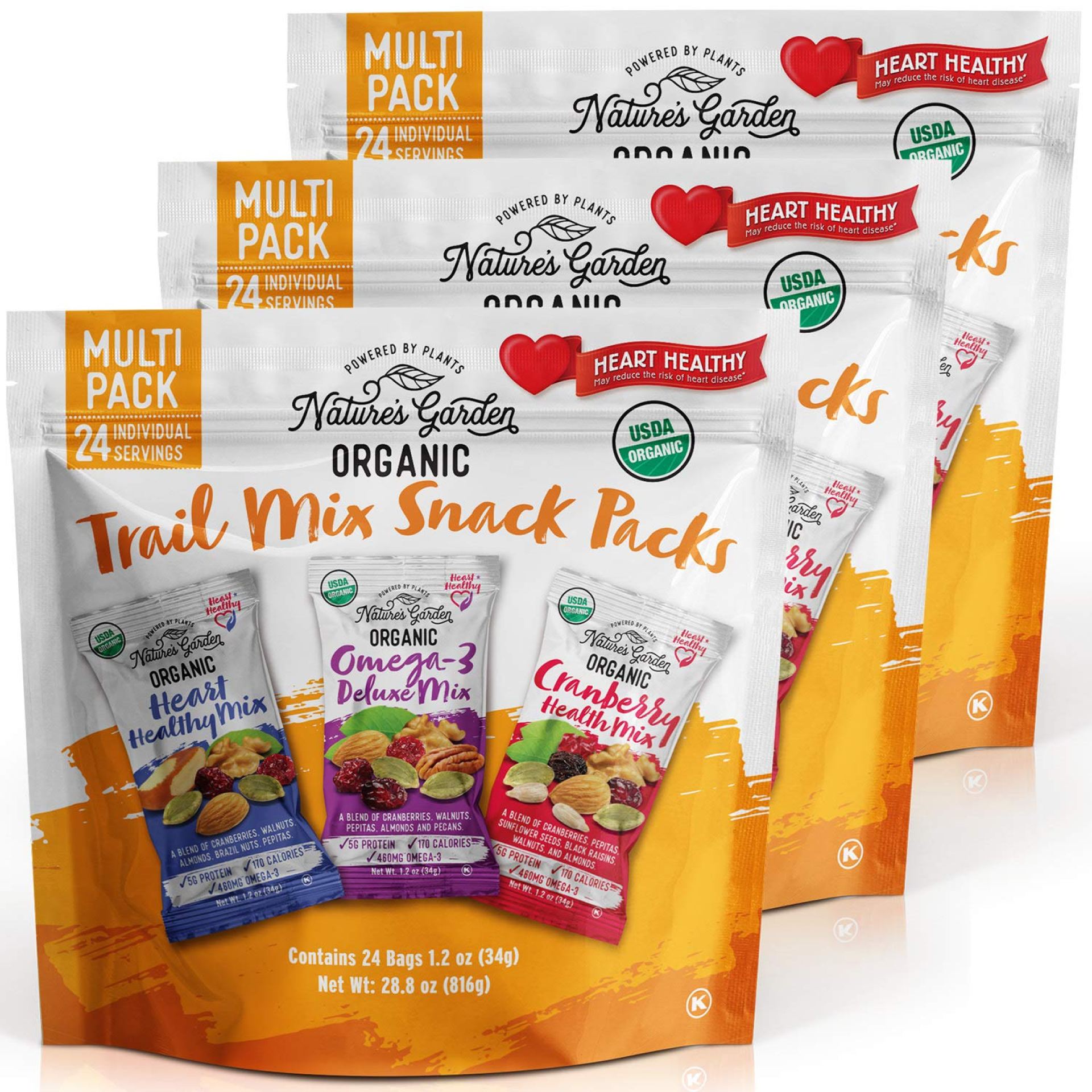 Nature’s Garden Organic Trail Mix Snack Packs, Multi Pack 28.8 oz – 24 Individual Servings (Pack of 3) Nature’s Garden Organic Trail Mix Snack Packs, Multi Pack 28.8 oz – 24 Individual Servings (Pack of 3)