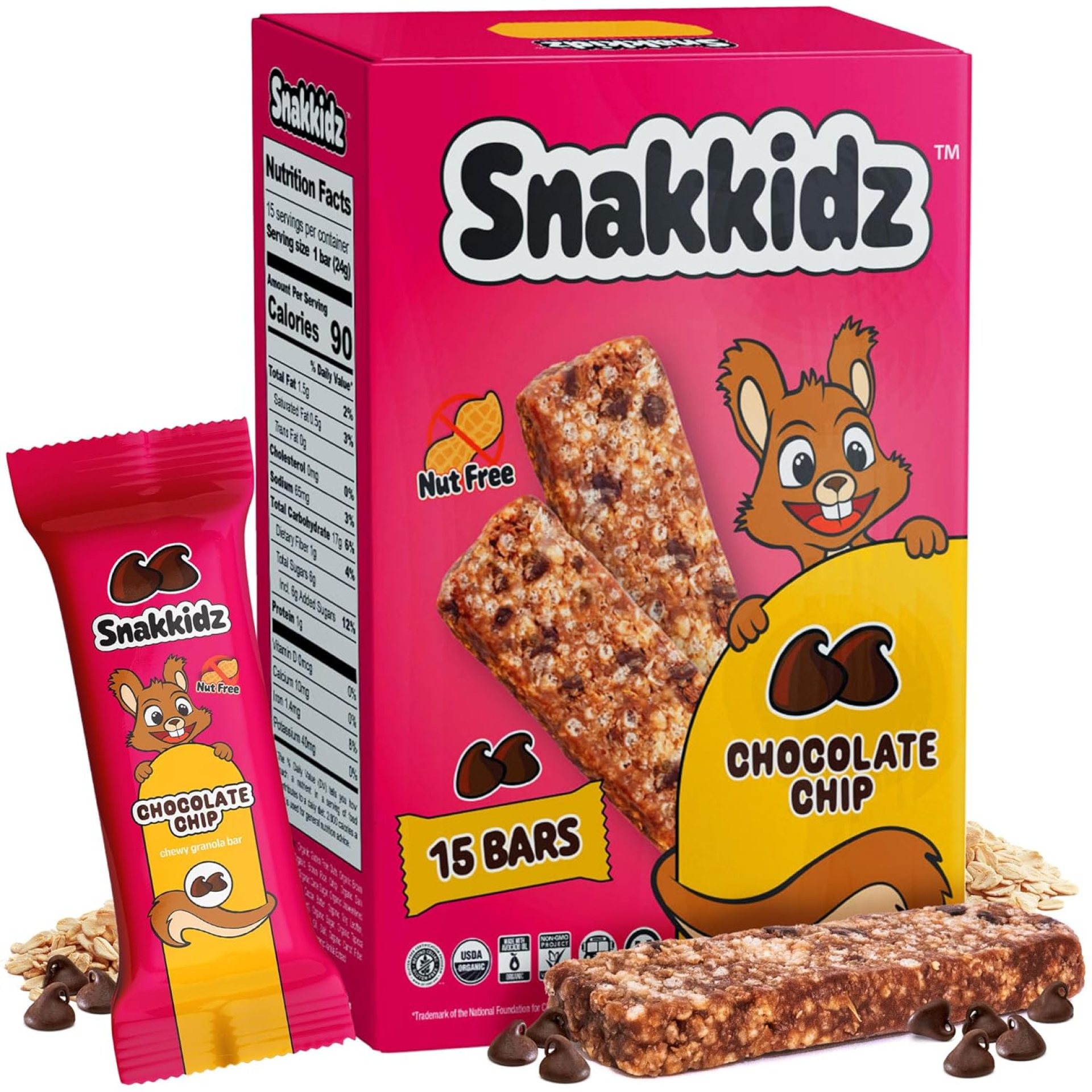 Snakkidz Organic Chewy Granola Bar, Allergen Free, Made with Avocado Oil, Low Sugar (15 Bars, Chocolate Chip) Snakkidz Organic Chewy Granola Bar, Allergen Free, Made with Avocado Oil, Low Sugar (15 Bars, Chocolate Chip)