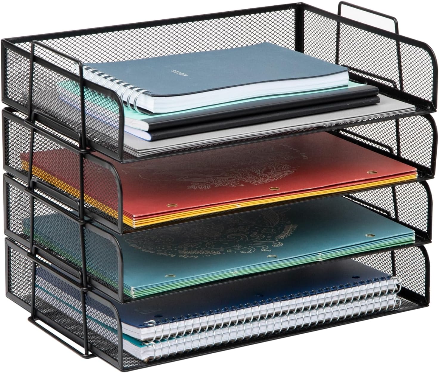 Mind Reader Stackable Paper Tray, Desktop Organizer, File Storage, Office, Metal Mesh, 13.25″ L x 9.75″ W x 11.25″ H, 4 Pcs., Black Mind Reader Stackable Paper Tray, Desktop Organizer, File Storage, Office, Metal Mesh, 13.25″ L x 9.75″ W x 11.25″ H, 4 Pcs., Black