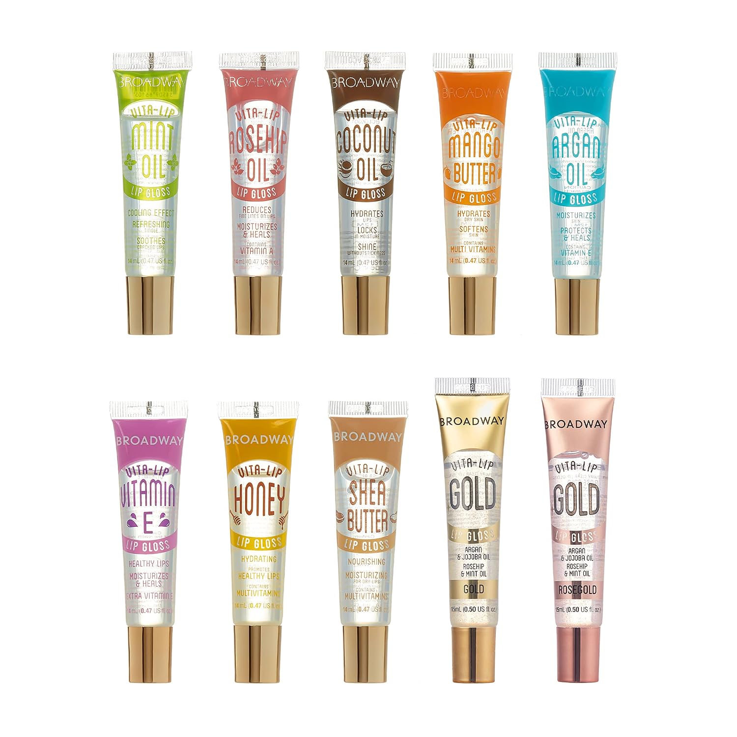 Ruby Kisses Broadway Vita-Lip Clear Lip Gloss (10 Pack), Ultra-Hydrating & Soothing Formula with Vitamins, High-Shine Non-Sticky Finish Lip Balm with Mint, Rosehip, Coconut, Mango, Argan, Honey, Shea Ruby Kisses Broadway Vita-Lip Clear Lip Gloss (10 Pack), Ultra-Hydrating & Soothing Formula with Vitamins, High-Shine Non-Sticky Finish Lip Balm with Mint, Rosehip, Coconut, Mango, Argan, Honey, Shea