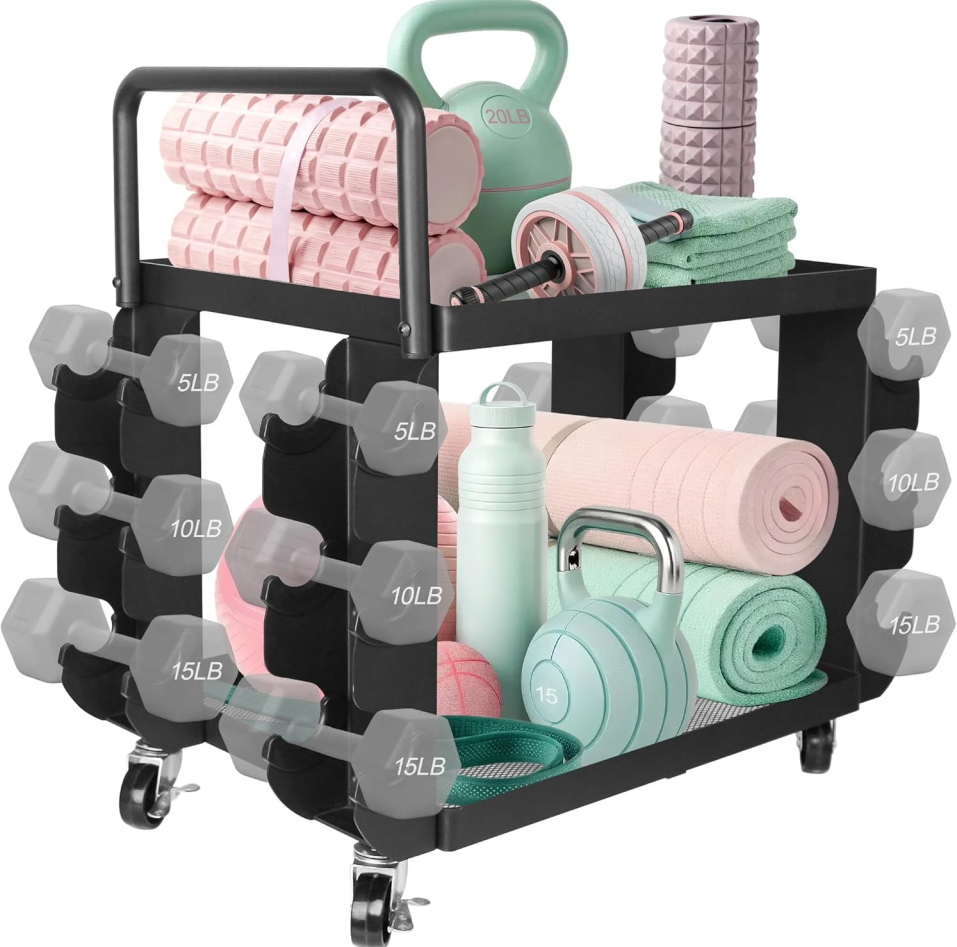 Dumbbell Rack Stand Only – Home Gym Equipment Storage Rack with Rubber Covers & Wheels – Compact Mobile Cart Design for Kettlebells, Yoga Mats & Fitness Gear Dumbbell Rack Stand Only – Home Gym Equipment Storage Rack with Rubber Covers & Wheels – Compact Mobile Cart Design for Kettlebells, Yoga Mats & Fitness Gear