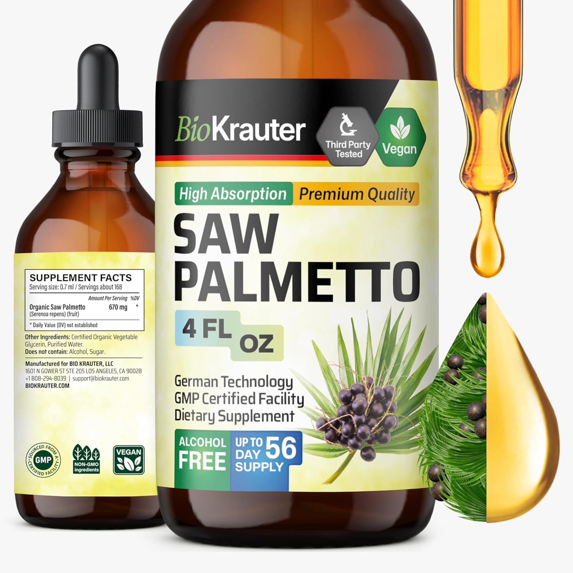 BIO KRAUTER Saw Palmetto Extract – Vegan Saw Palmetto for Men and Women – Urinary Support – Alcohol & Sugar Free – 4 Fl.Oz. BIO KRAUTER Saw Palmetto Extract – Vegan Saw Palmetto for Men and Women – Urinary Support – Alcohol & Sugar Free – 4 Fl.Oz.