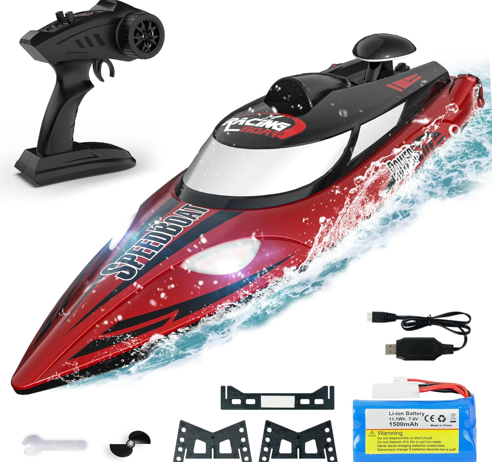 BEZGAR Large RC Boat, 18 inch Big Remote Control Boat for Adults, 35KMH Fast Speed RC Boat for Lake Ocean, Ideal Gifts for Kids Boys with 1500mAh Rechargeable Battery – TX125 Red BEZGAR Large RC Boat, 18 inch Big Remote Control Boat for Adults, 35KMH Fast Speed RC Boat for Lake Ocean, Ideal Gifts for Kids Boys with 1500mAh Rechargeable Battery – TX125 Red