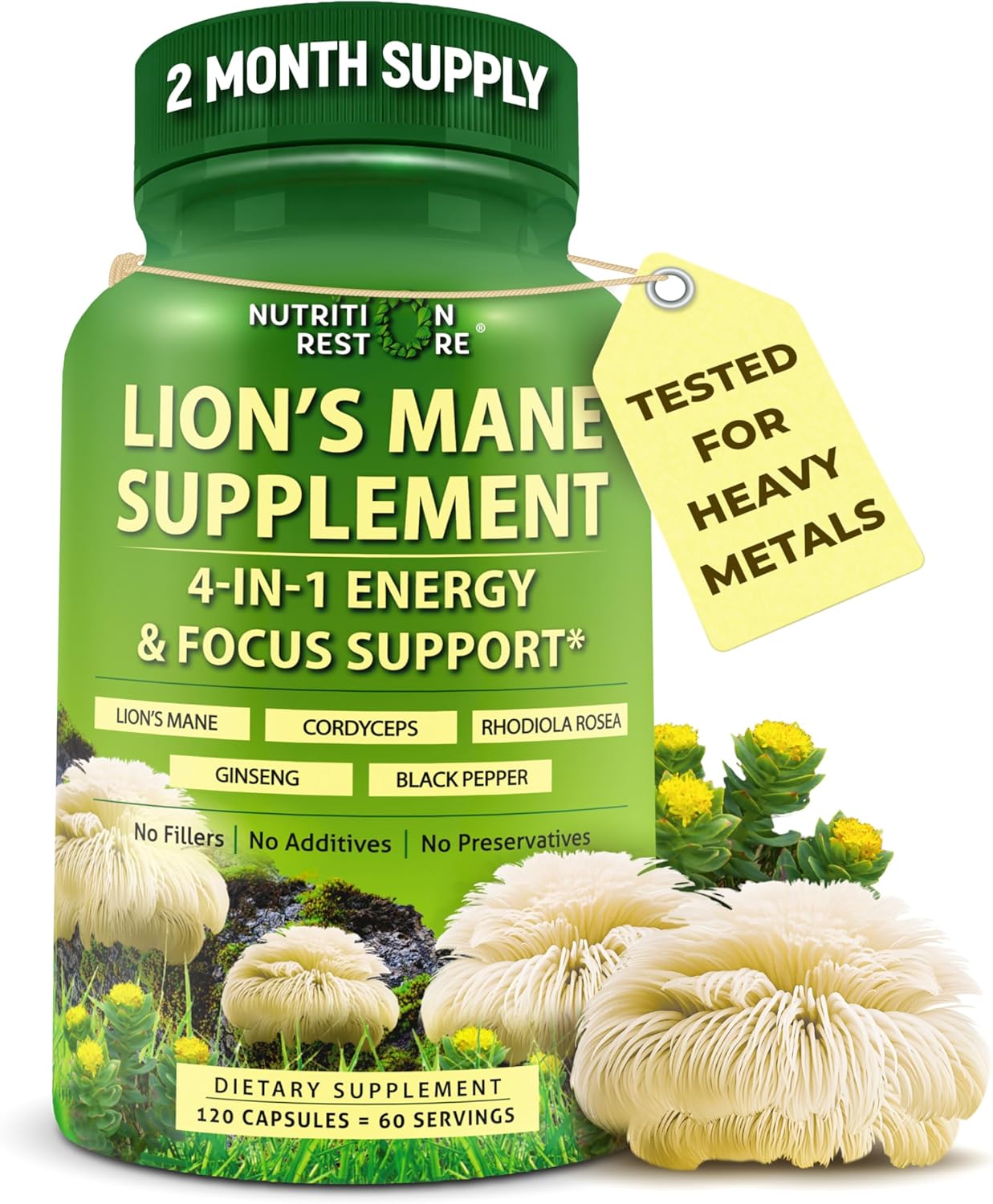 Organic Lion’s Mane Supplement Capsules – Contains Naturally Occurring Beta Glucans & Polysaccharides, Enhanced with Organic Energy & Focus Support Blend: Cordyceps, Rhodiola Rosea, Ginseng, 120 Count Organic Lion’s Mane Supplement Capsules – Contains Naturally Occurring Beta Glucans & Polysaccharides, Enhanced with Organic Energy & Focus Support Blend: Cordyceps, Rhodiola Rosea, Ginseng, 120 Count