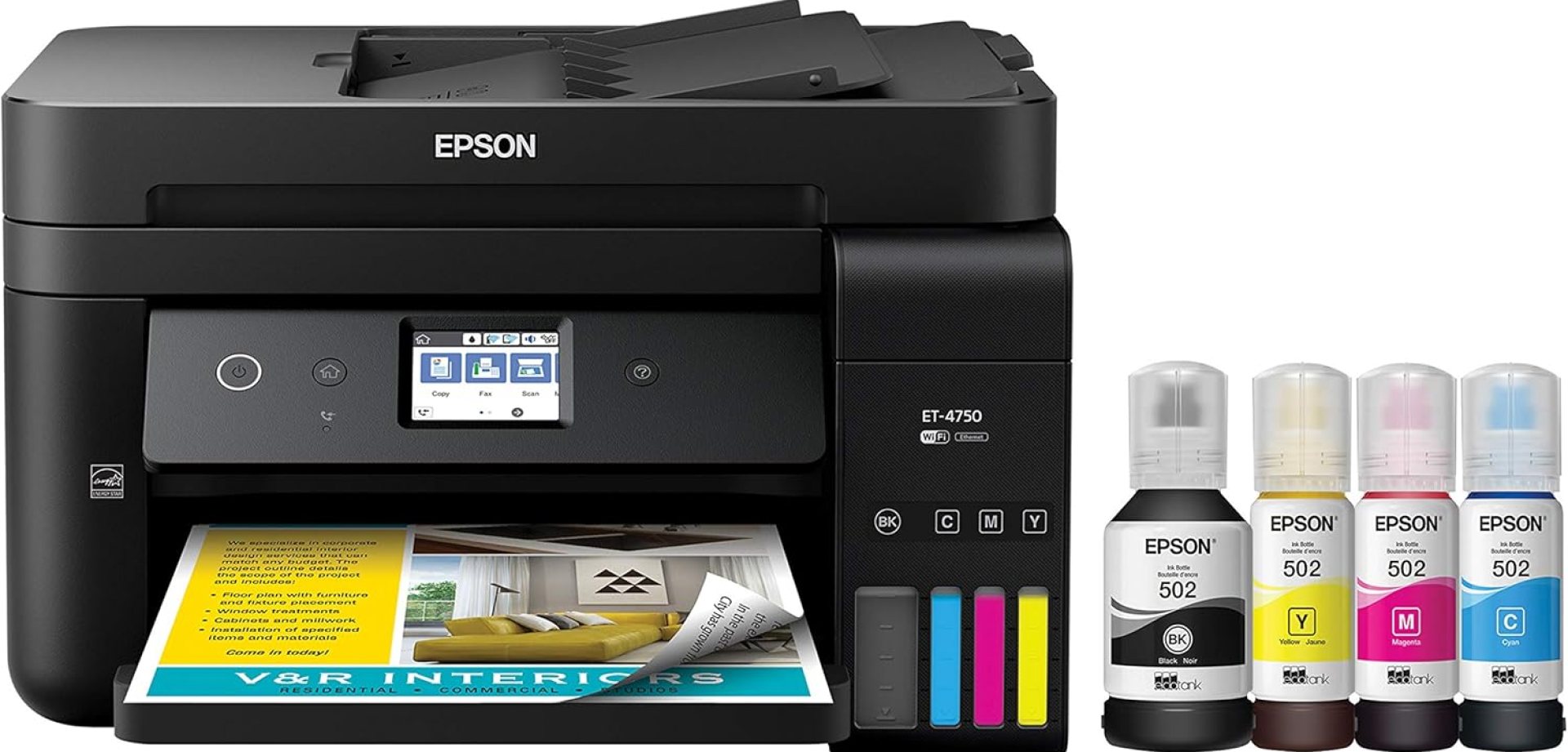 Epson WorkForce ET-4750 EcoTank Wireless Color All-in-One Supertank Printer with Scanner, Copier, Fax and Ethernet Epson WorkForce ET-4750 EcoTank Wireless Color All-in-One Supertank Printer with Scanner, Copier, Fax and Ethernet