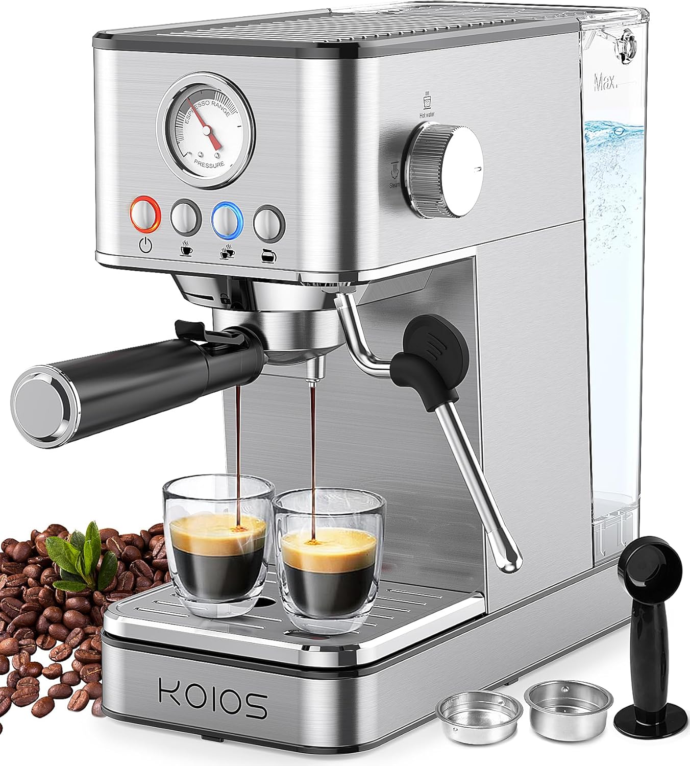 KOIOS Espresso Machines, Upgraded 1200W Espresso Maker with Foaming Steam Wand, 20 Bar Semi-Automatic Steam Espresso Coffee Maker for home, Cappuccino & Latte Machine with 58oz Removable Water Tank KOIOS Espresso Machines, Upgraded 1200W Espresso Maker with Foaming Steam Wand, 20 Bar Semi-Automatic Steam Espresso Coffee Maker for home, Cappuccino & Latte Machine with 58oz Removable Water Tank