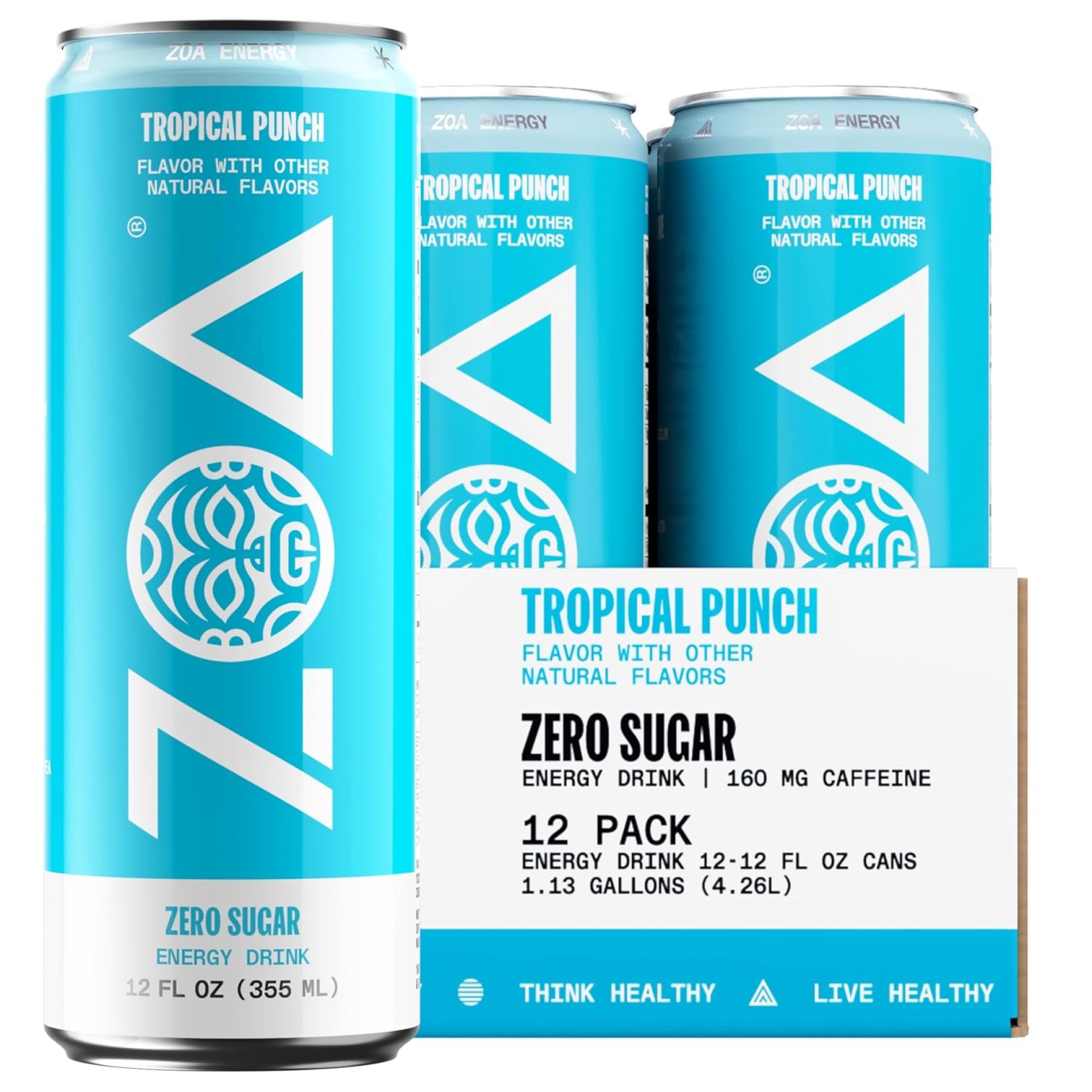 ZOA Zero Sugar Energy Drinks, Tropical Punch – Sugar Free with Electrolytes, Healthy Vitamin C, Amino Acids, Essential B-Vitamins, and Caffeine from Green Tea – 12 Fl Oz (12-Pack) ZOA Zero Sugar Energy Drinks, Tropical Punch – Sugar Free with Electrolytes, Healthy Vitamin C, Amino Acids, Essential B-Vitamins, and Caffeine from Green Tea – 12 Fl Oz (12-Pack)