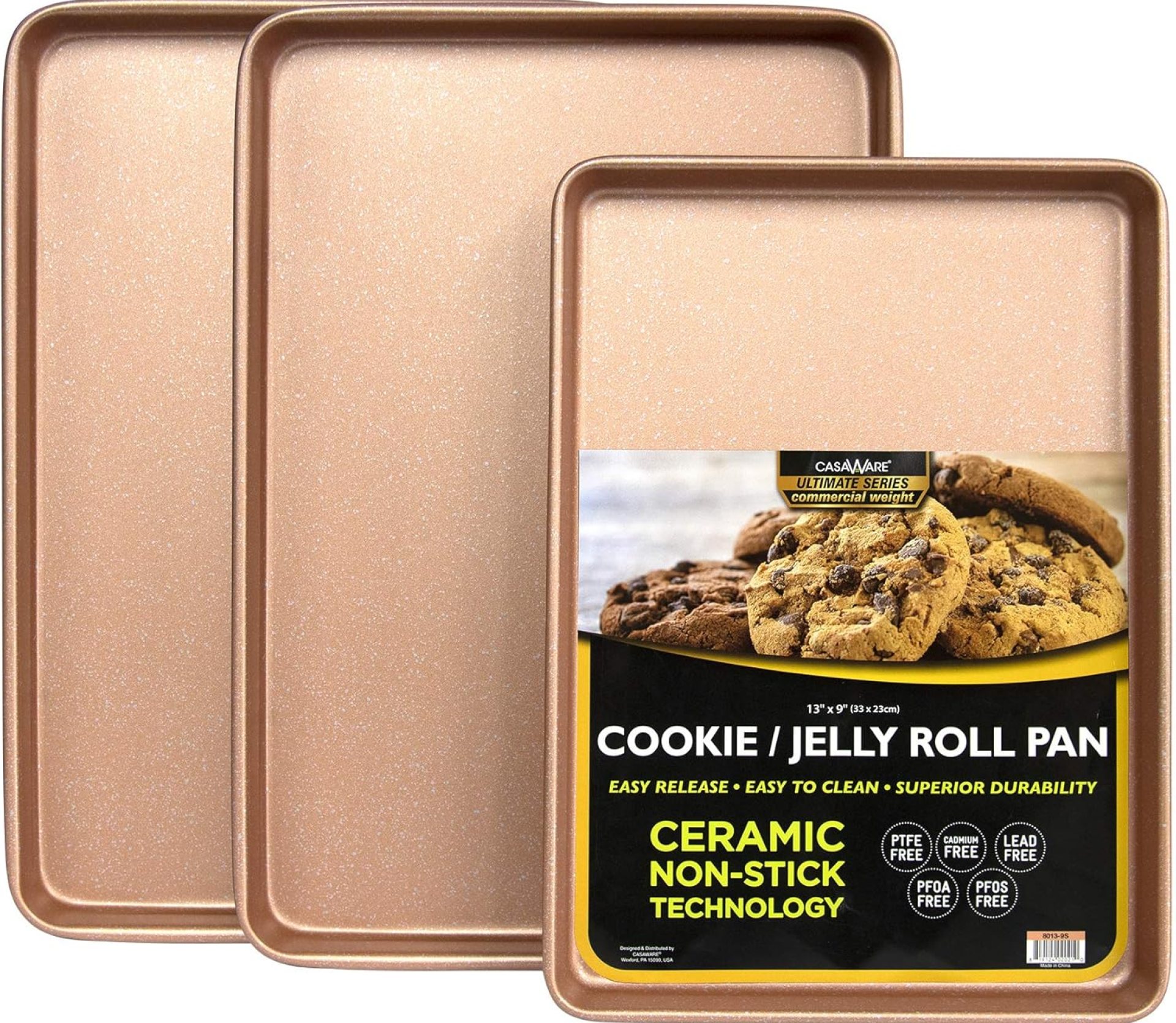 casaWare 3pc Ultimate Commercial Weight Cookie Sheet Set, Two 15 x 10-Inch Pans, One 13 x 9-Inch-Inch Pan (Rose Gold Granite) casaWare 3pc Ultimate Commercial Weight Cookie Sheet Set, Two 15 x 10-Inch Pans, One 13 x 9-Inch-Inch Pan (Rose Gold Granite)