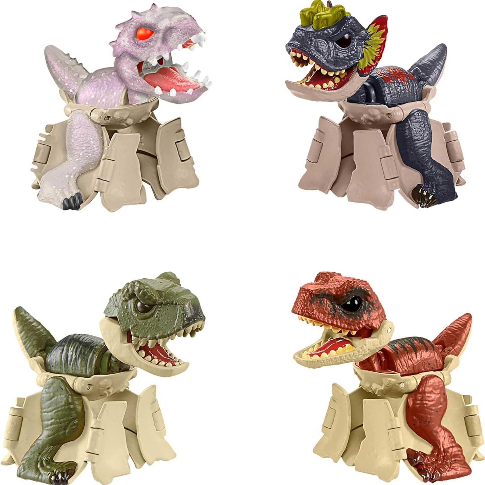 Mattel Jurassic World Hidden Hatchers Figure 4-Pack, Survival Instinct Set with 2-in-1 Transforming Toy, 8-Step Egg to Dinosaur Mattel Jurassic World Hidden Hatchers Figure 4-Pack, Survival Instinct Set with 2-in-1 Transforming Toy, 8-Step Egg to Dinosaur