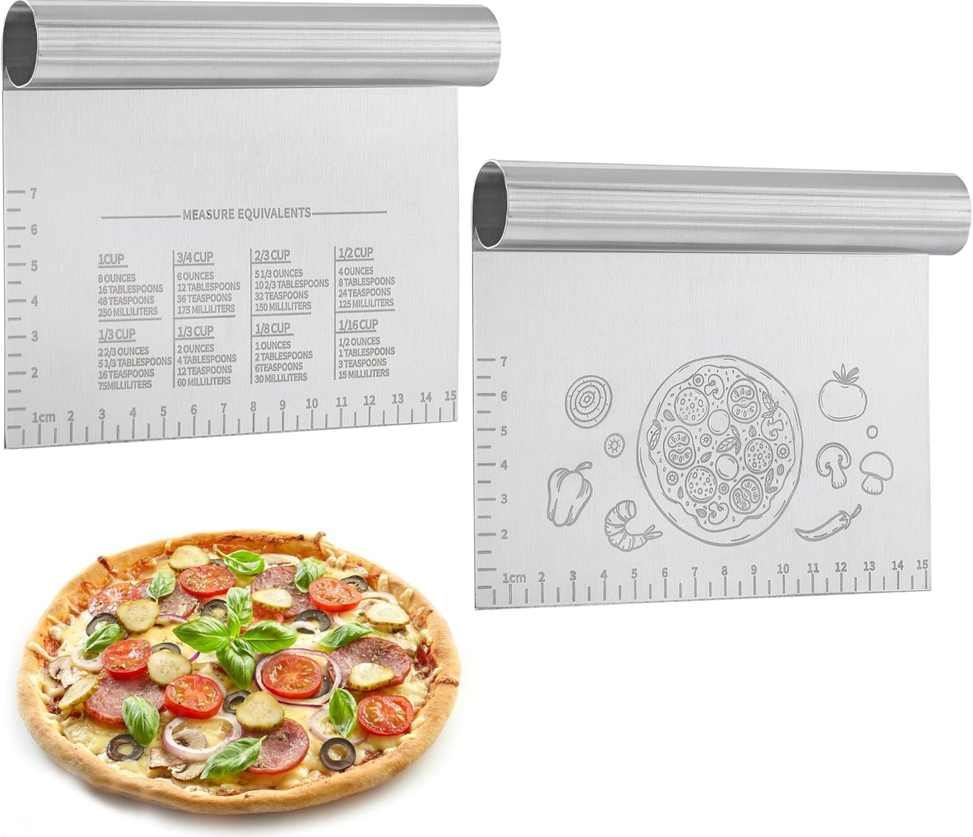 2PCS Bench Dough Scraper Cutter, LCCOWOT Stainless Steel Kitchen Food Scraper Chopper with Matched Protective Cover, 6 inch Bench Knife for Banking & Cooking (2Pack, Silver) 2PCS Bench Dough Scraper Cutter, LCCOWOT Stainless Steel Kitchen Food Scraper Chopper with Matched Protective Cover, 6 inch Bench Knife for Banking & Cooking (2Pack, Silver)