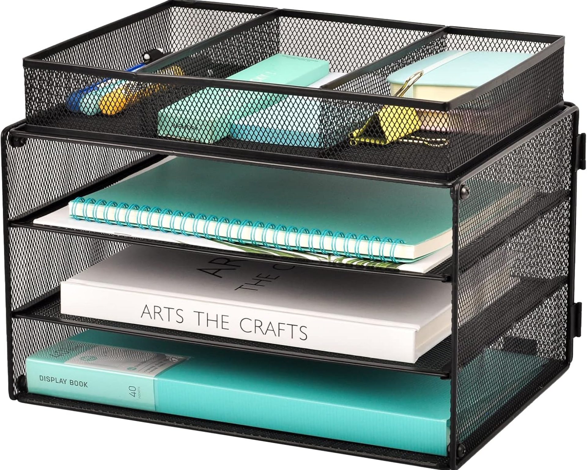 EASEPRES Paper Organizer Tray, 3 Tier Mesh Desk File Organizer Letter Sorter Holder with Drawer for Home Office, Black EASEPRES Paper Organizer Tray, 3 Tier Mesh Desk File Organizer Letter Sorter Holder with Drawer for Home Office, Black