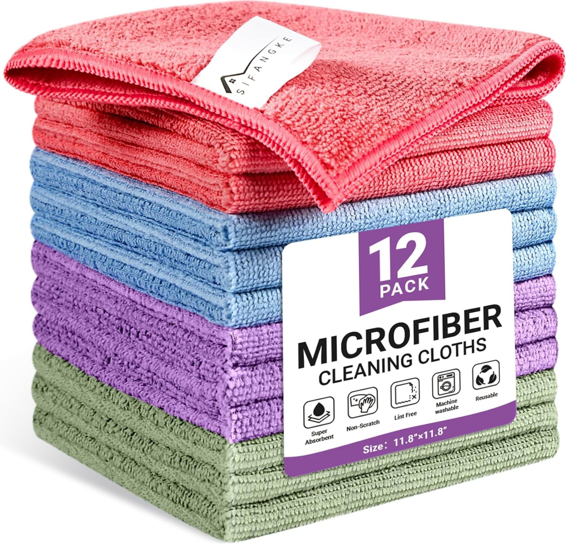 Microfiber Cleaning Cloth, 12 Pack Assorted Color Cleaning Rags for Housekeeping, Colorful Reusable Microfiber Towels for Car, Kitchen, Bathroom and Household Cleaning Supplies, 11.8″X11.8″ Microfiber Cleaning Cloth, 12 Pack Assorted Color Cleaning Rags for Housekeeping, Colorful Reusable Microfiber Towels for Car, Kitchen, Bathroom and Household Cleaning Supplies, 11.8″X11.8″