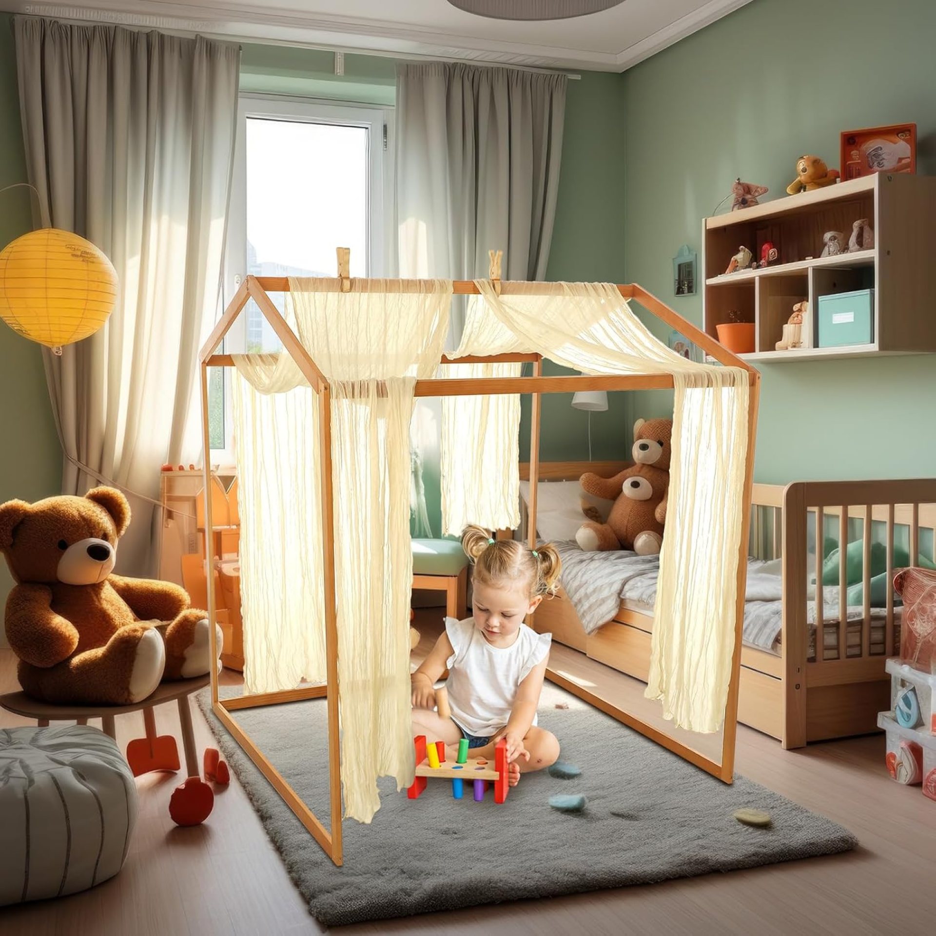 Wooden Playhouse for Kids Indoor Outdoor Montessori Wooden and Waldorf Style Fort Playhouse Frame for Toddlers Children ECC Early Childhood Day Care, Preschool Playroom Wooden Playhouse for Kids Indoor Outdoor Montessori Wooden and Waldorf Style Fort Playhouse Frame for Toddlers Children ECC Early Childhood Day Care, Preschool Playroom