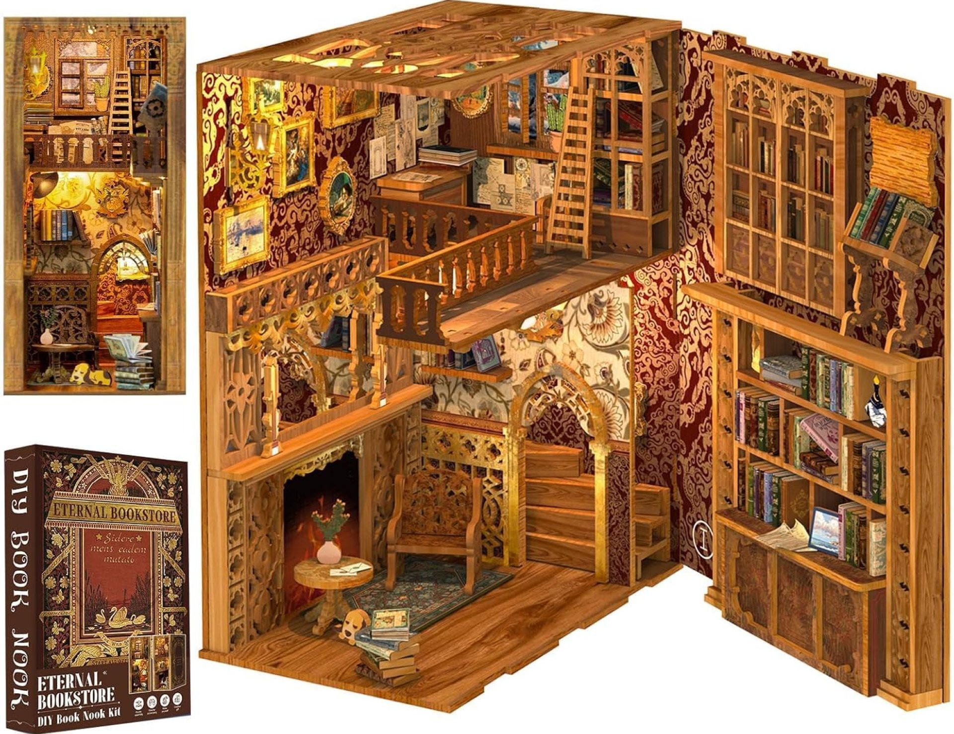 Cutefun Book Nook Kit, DIY Miniature House Kit for Adults, 3D Wooden Puzzle Bookend Bookshelf Insert Decor with LED Light and Dust Cover, Booknook Gifts for Book Lovers (Eternal Bookstore) Cutefun Book Nook Kit, DIY Miniature House Kit for Adults, 3D Wooden Puzzle Bookend Bookshelf Insert Decor with LED Light and Dust Cover, Booknook Gifts for Book Lovers (Eternal Bookstore)