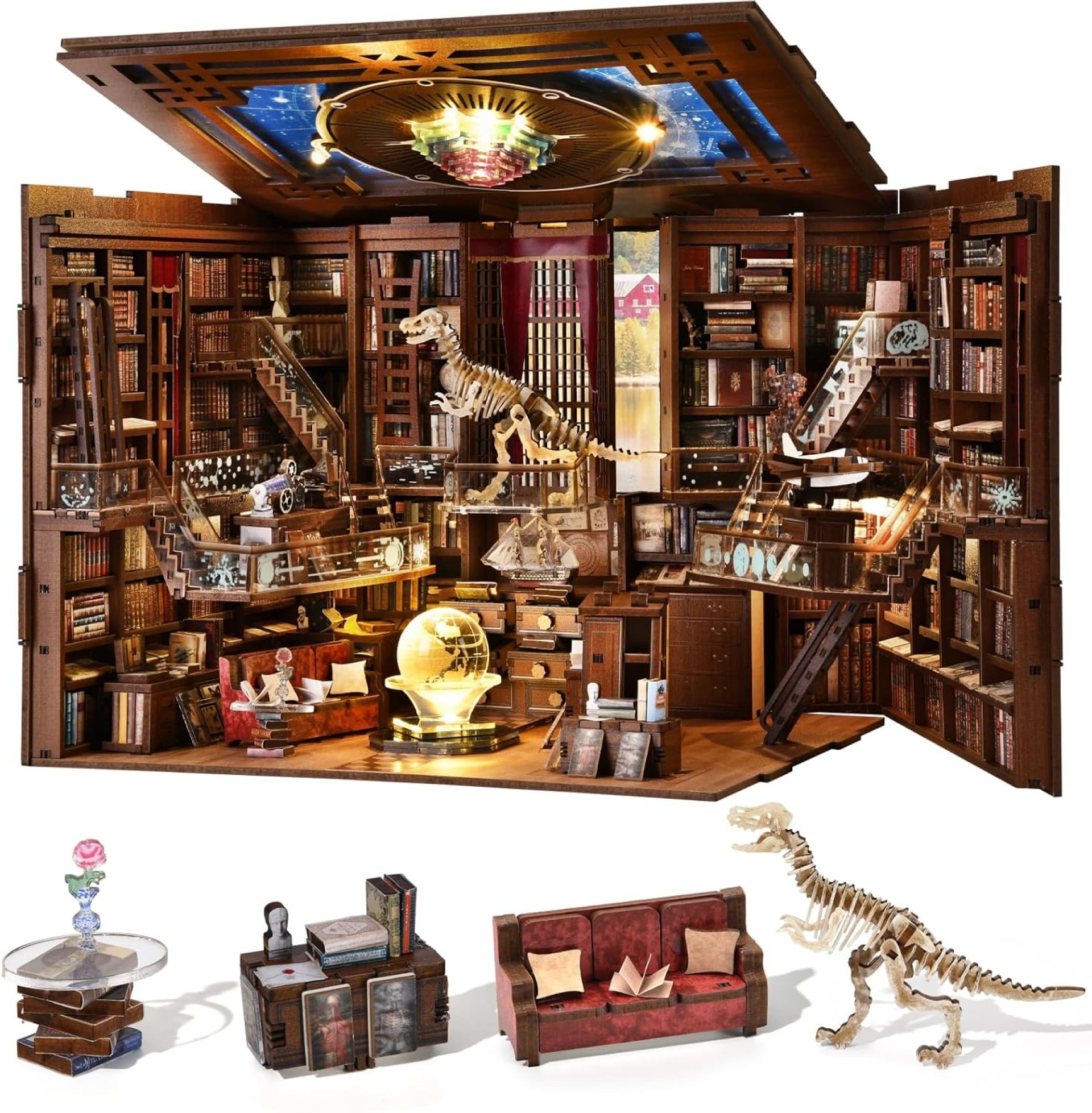 DIY Book Nook Kit for Adults, 3D Wooden Puzzle Bookend Bookshelf Insert Decor with LED Light and Dust Cover (Beyond Library Max) DIY Book Nook Kit for Adults, 3D Wooden Puzzle Bookend Bookshelf Insert Decor with LED Light and Dust Cover (Beyond Library Max)
