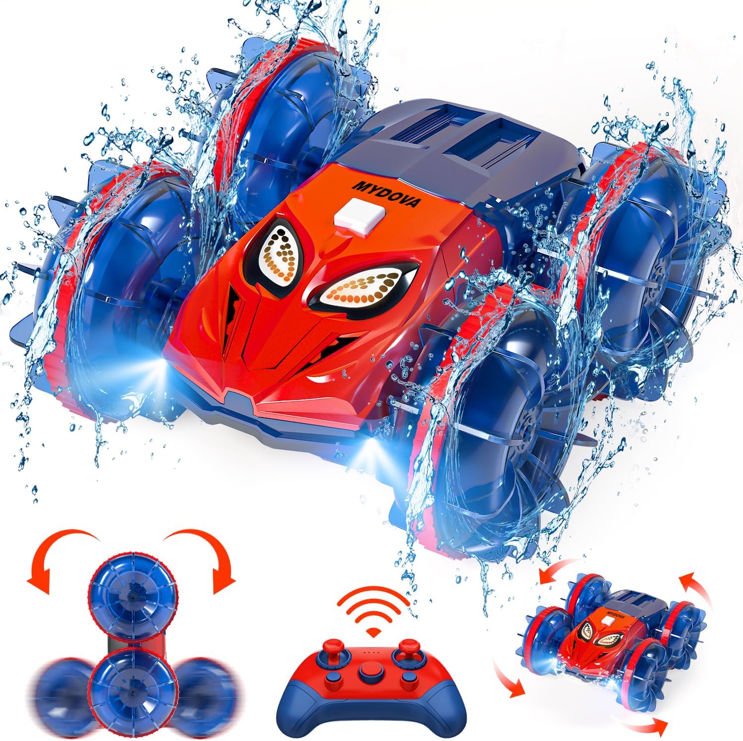 4WD Waterproof RC Car, 2.4 GHz Amphibious Remote Control Monster Truck Remote Control Boat for Kids, 360°Rotation Stunt Cars with LED Lights, All Terrain Water Beach Pool Toy for Boys Girls Gifts 4WD Waterproof RC Car, 2.4 GHz Amphibious Remote Control Monster Truck Remote Control Boat for Kids, 360°Rotation Stunt Cars with LED Lights, All Terrain Water Beach Pool Toy for Boys Girls Gifts