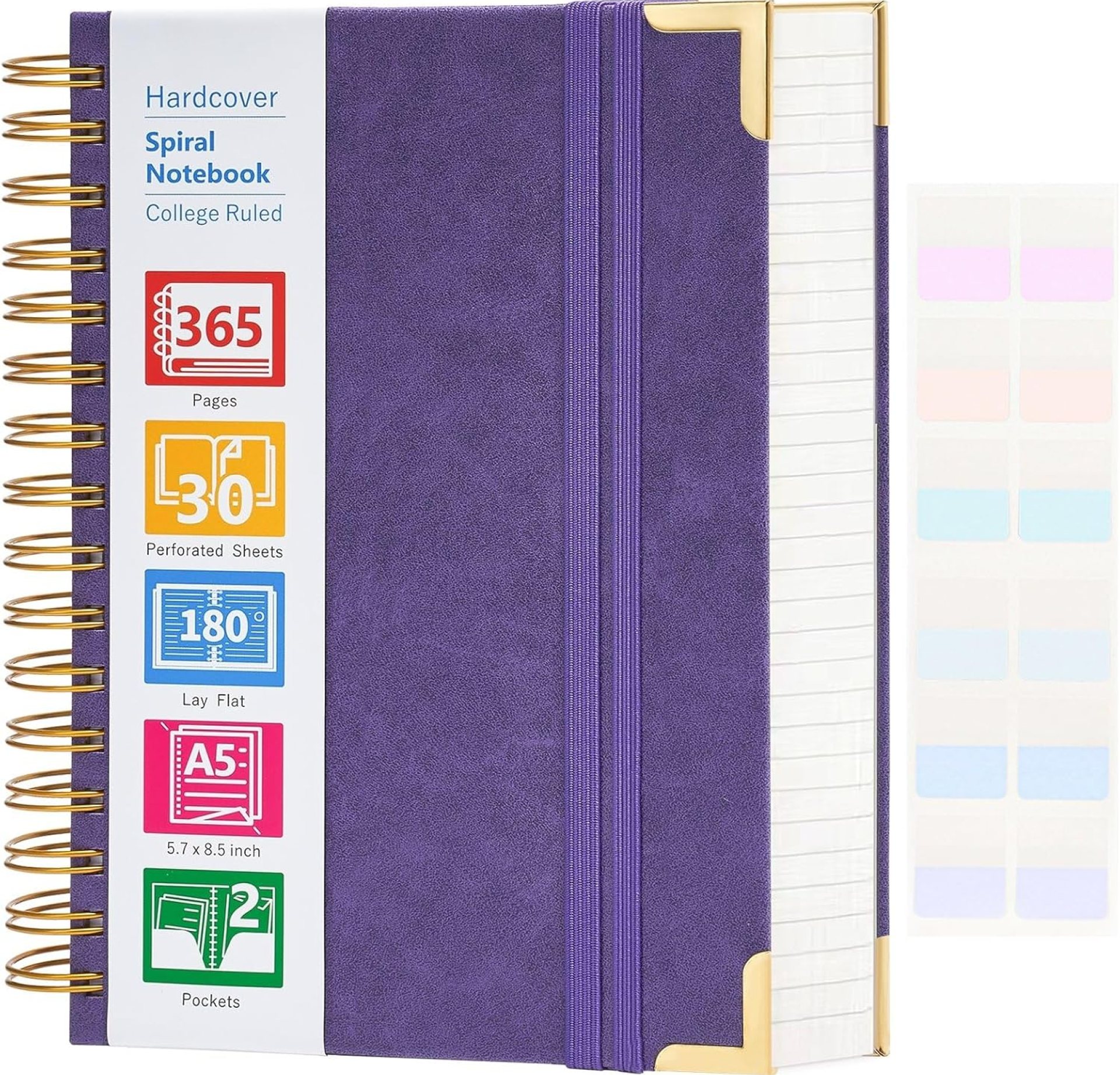Spiral Notebook, 365 Page Hardcover Leather Notebook Journal, Large A5 Lined Journal for Women Men, College Ruled Notebooks for Work School, Journals for Writing, 24pcs Index Tabs, 5.5″ x 8.5″, Purple Spiral Notebook, 365 Page Hardcover Leather Notebook Journal, Large A5 Lined Journal for Women Men, College Ruled Notebooks for Work School, Journals for Writing, 24pcs Index Tabs, 5.5″ x 8.5″, Purple