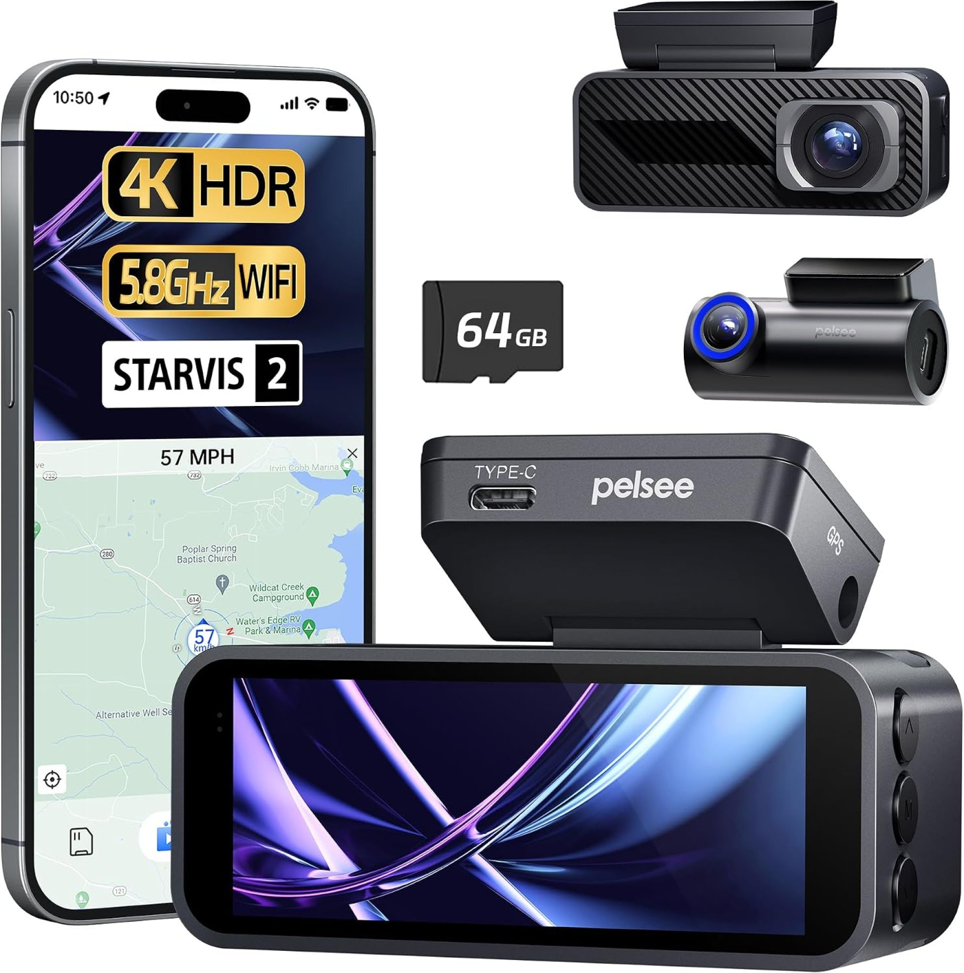 Pelsee P1 Pro Dash Cam Front and Rear, STARVIS 2 Sensor, 4K Dual Dash Camera for Cars with AI Color Night Vision, HDR WDR, ADAS, GPS, WiFi & Voice Control, 24H Parking Mode, 3.39″ Screen, 64GB Card Pelsee P1 Pro Dash Cam Front and Rear, STARVIS 2 Sensor, 4K Dual Dash Camera for Cars with AI Color Night Vision, HDR WDR, ADAS, GPS, WiFi & Voice Control, 24H Parking Mode, 3.39″ Screen, 64GB Card