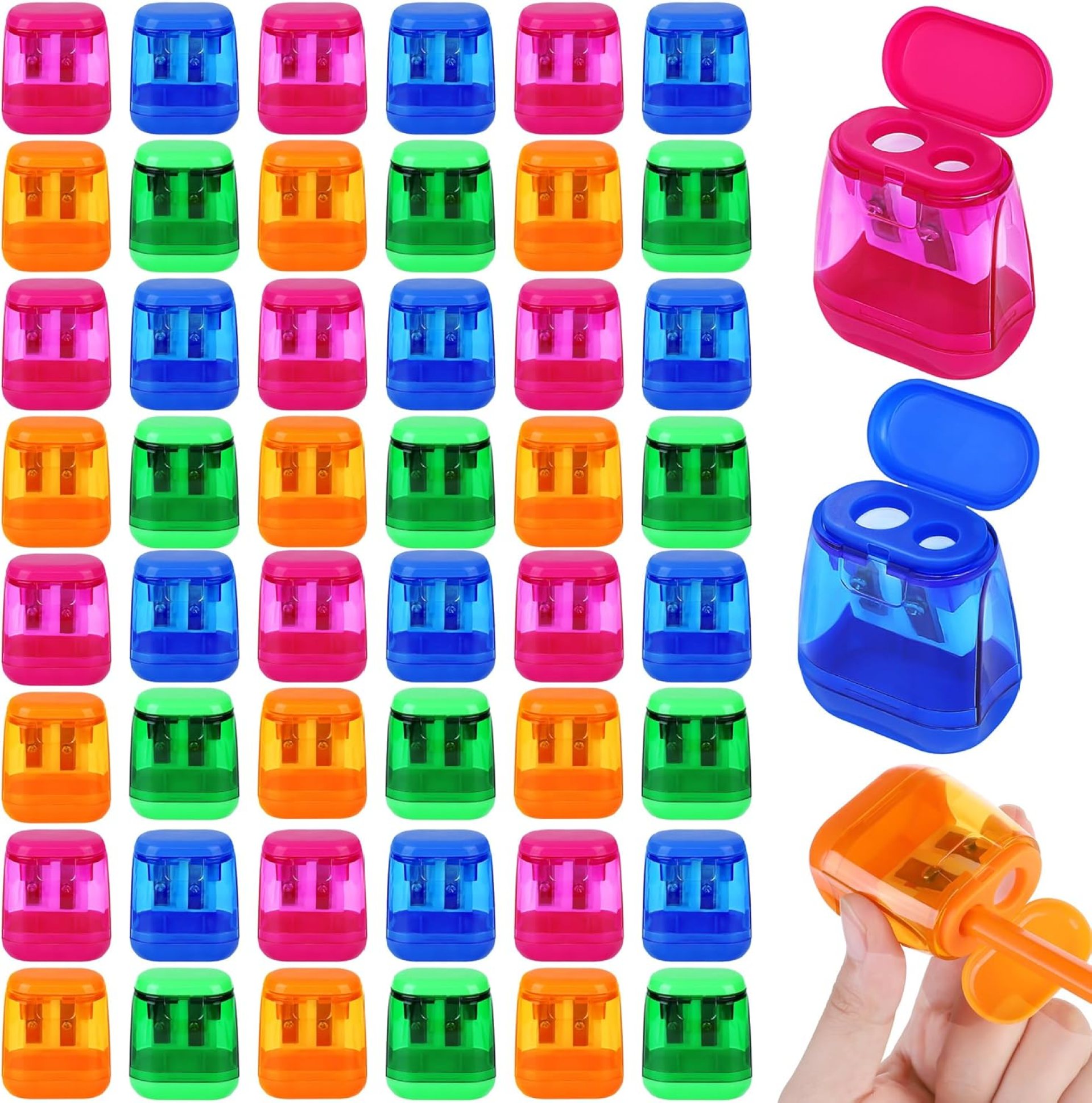 Aodaer 48 Pieces Manual Pencil Sharpeners Dual Hole Compact Sharpener with Lid for Kids Pencil Sharpener in School, Office, Home Mixed 4 Colors Aodaer 48 Pieces Manual Pencil Sharpeners Dual Hole Compact Sharpener with Lid for Kids Pencil Sharpener in School, Office, Home Mixed 4 Colors